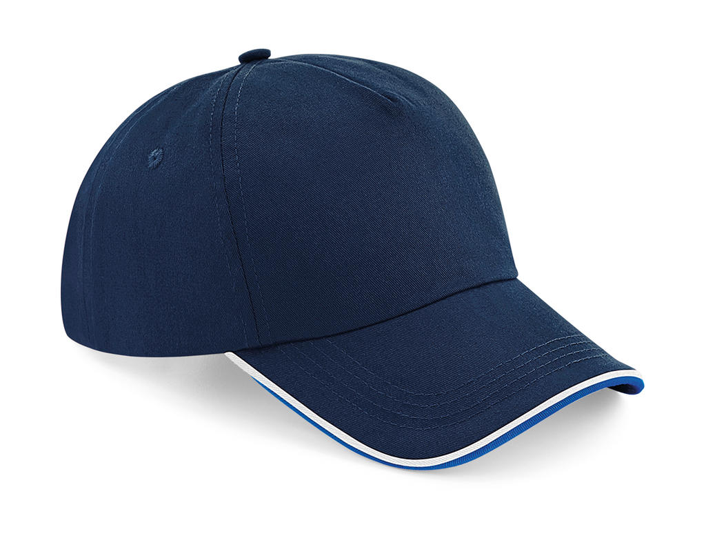  Authentic 5 Panel Cap - Piped Peak in Farbe French Navy/Bright Royal/White