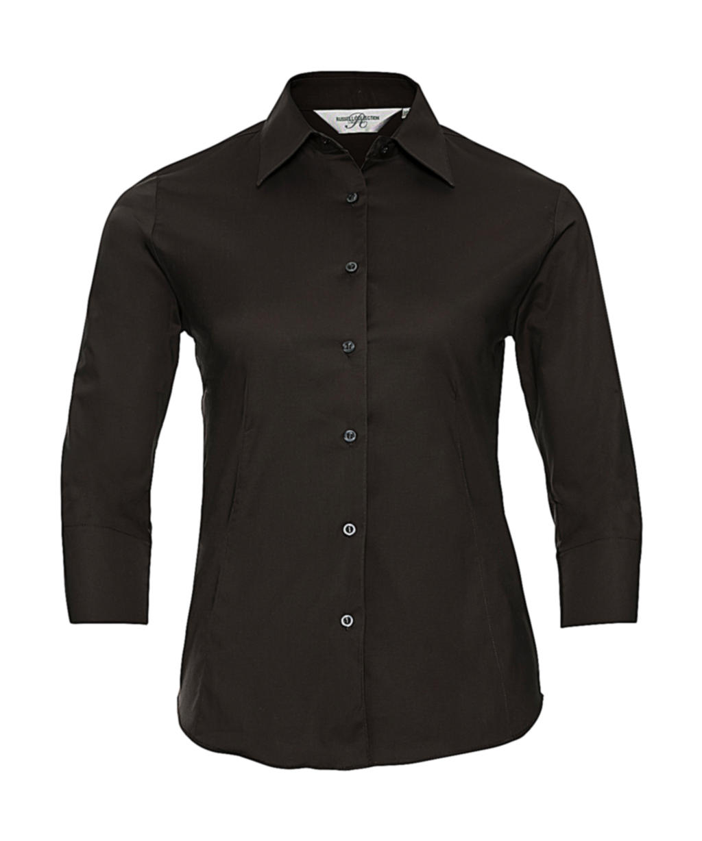  Ladies 3/4 Sleeve Easy Care Fitted Shirt in Farbe Chocolate