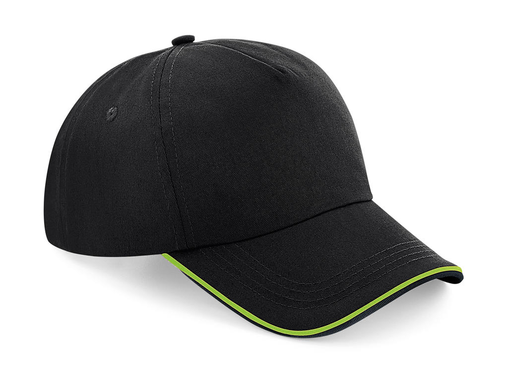  Authentic 5 Panel Cap - Piped Peak in Farbe Black/Lime Green