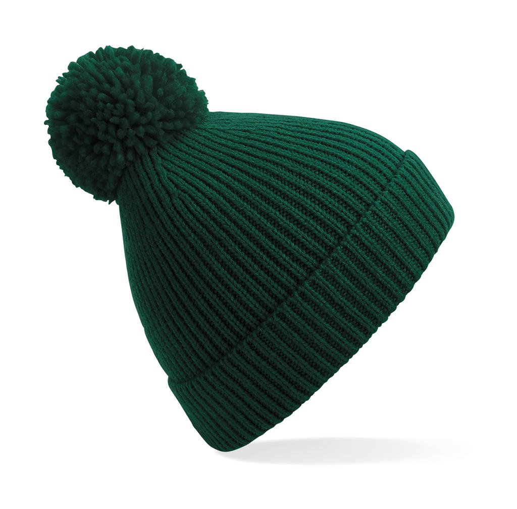  Engineered Knit Ribbed Pom Pom Beanie in Farbe Bottle Green