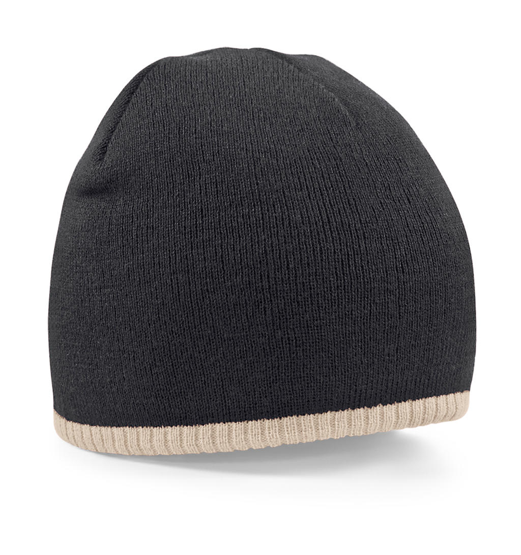  Two-Tone Beanie Knitted Hat in Farbe Black/Stone