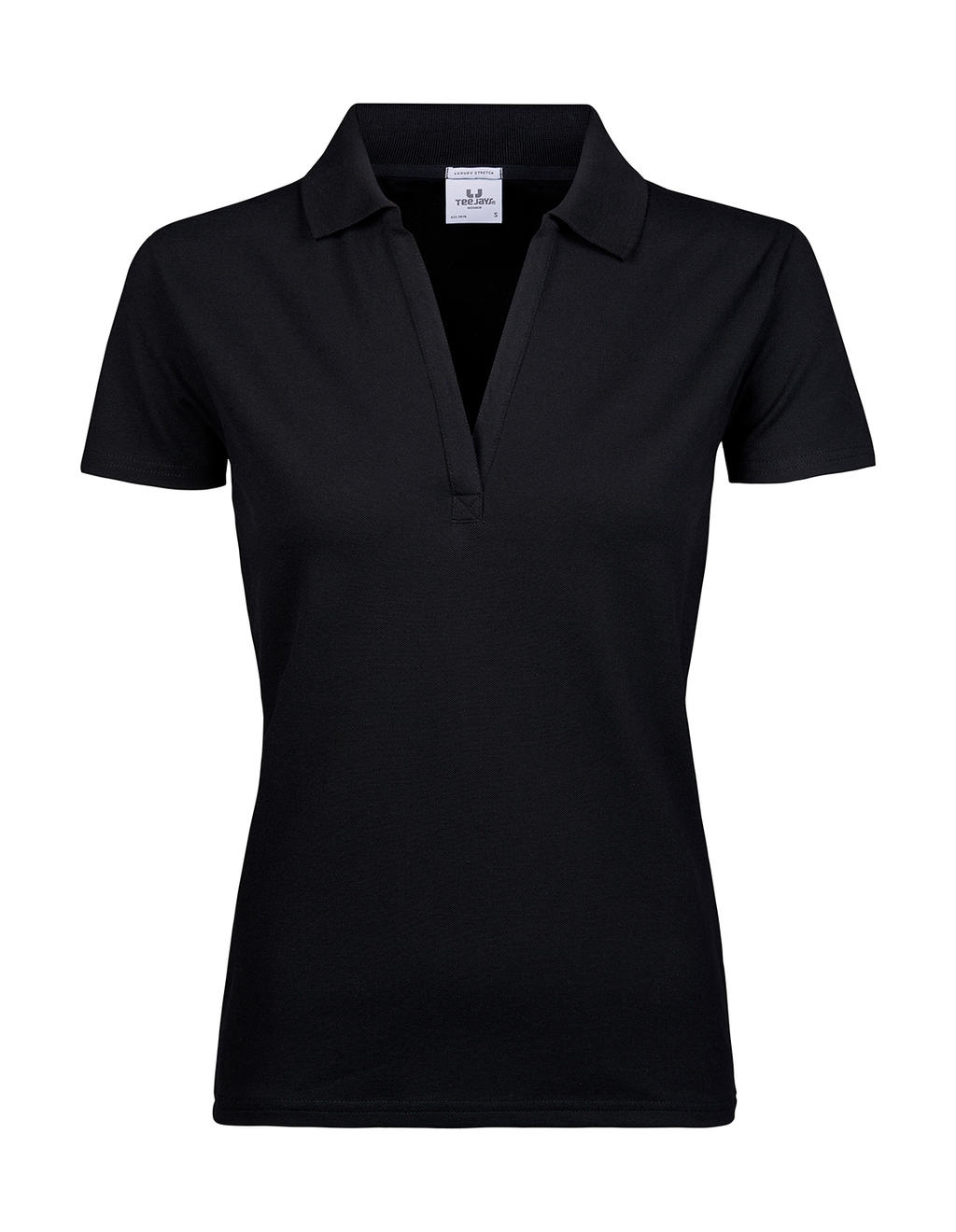  Womens Luxury Stretch V Polo in Farbe Black