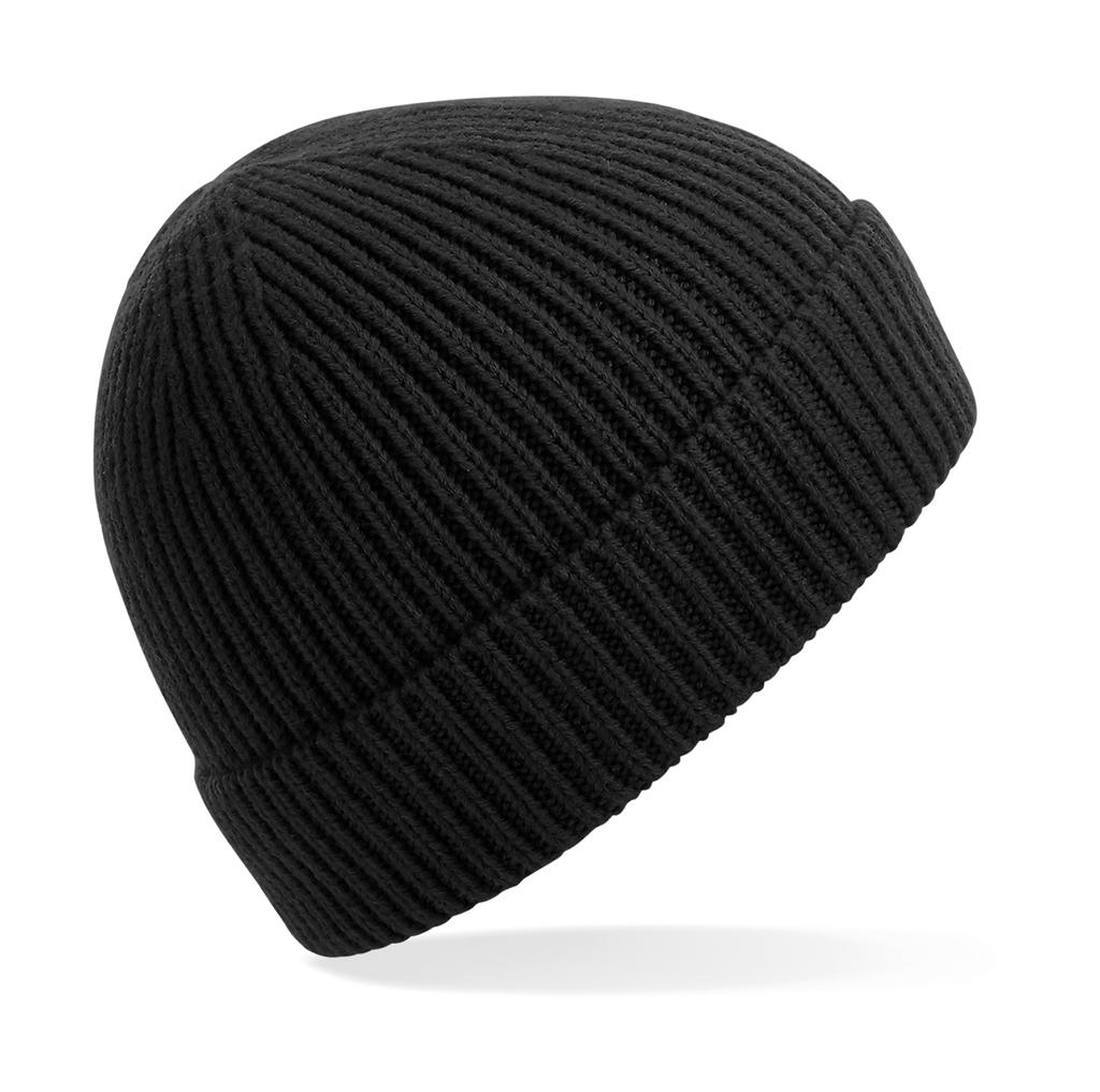  Engineered Knit Ribbed Beanie in Farbe Black