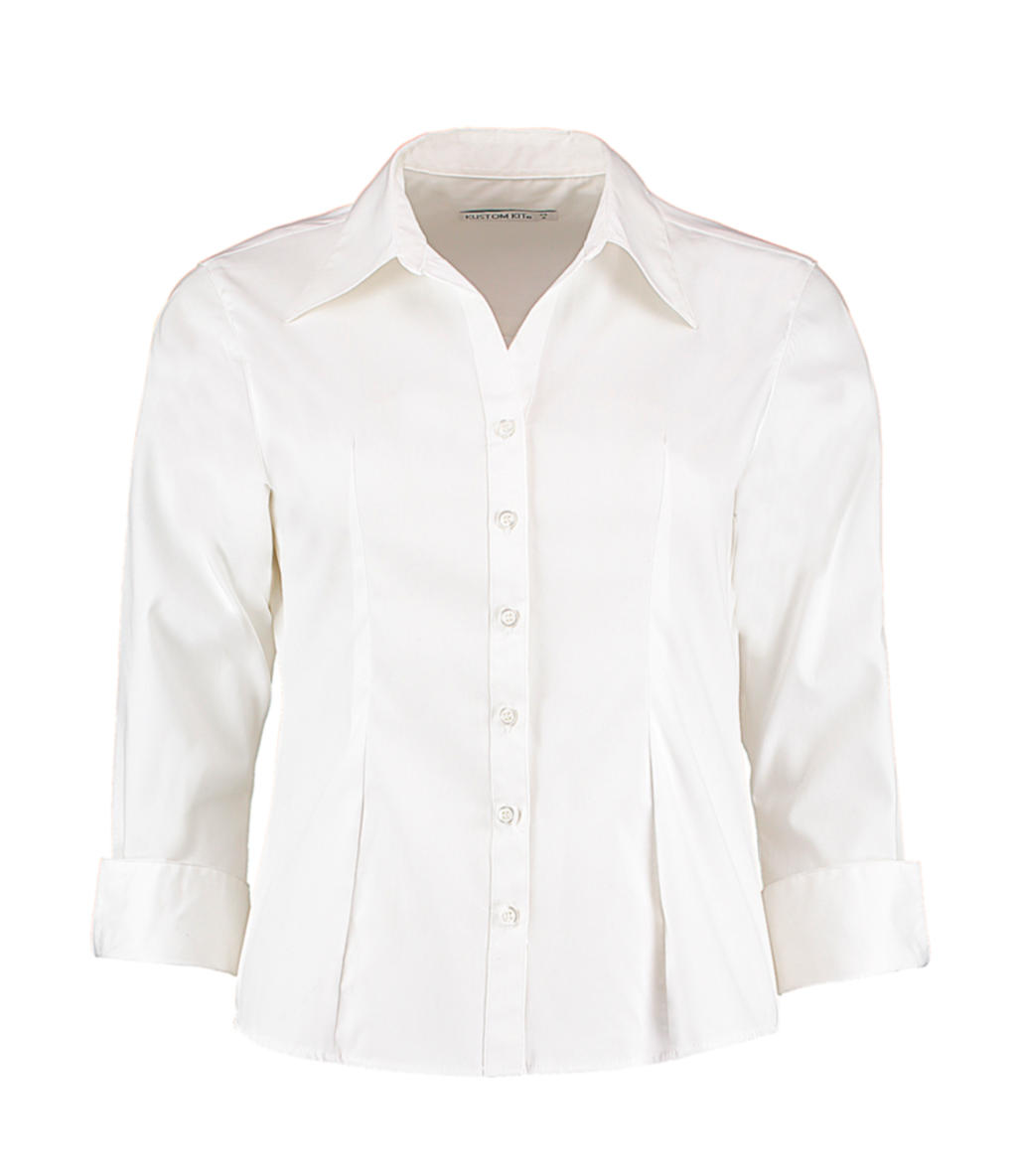  Womens Tailored Fit Premium Oxford 3/4 Shirt in Farbe White
