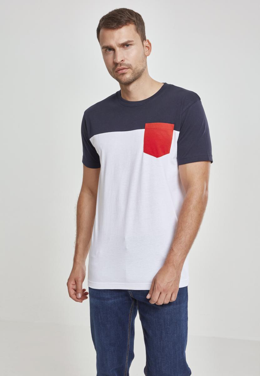 T-Shirts 3-Tone Pocket Tee in Farbe white/navy/fire red