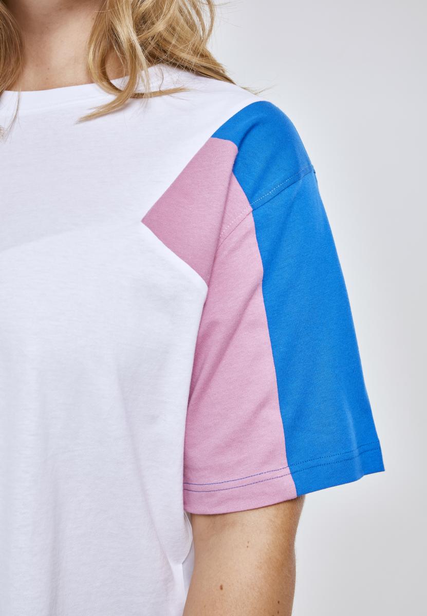 Curvy Ladies 3-Tone Short Oversize Tee in Farbe wht/brightblue/coolpink