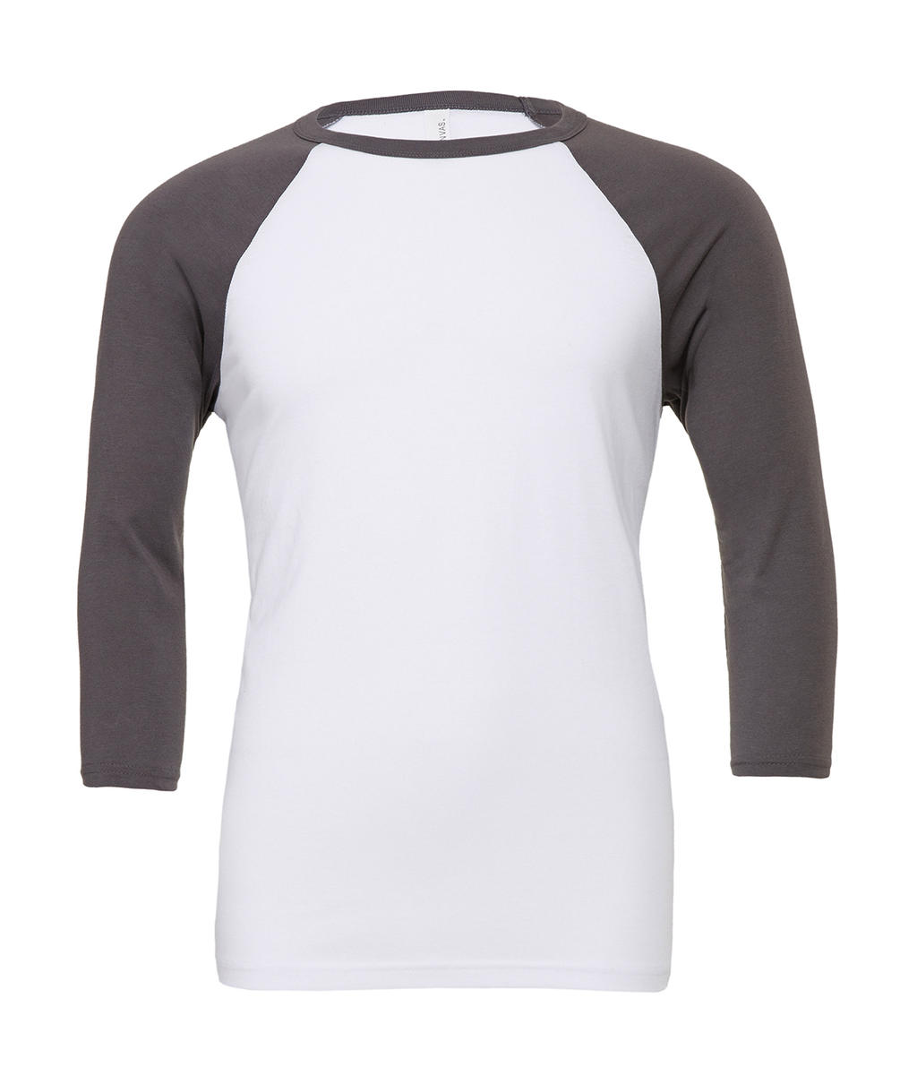  Unisex 3/4 Sleeve Baseball T-Shirt in Farbe White/Deep Heather 