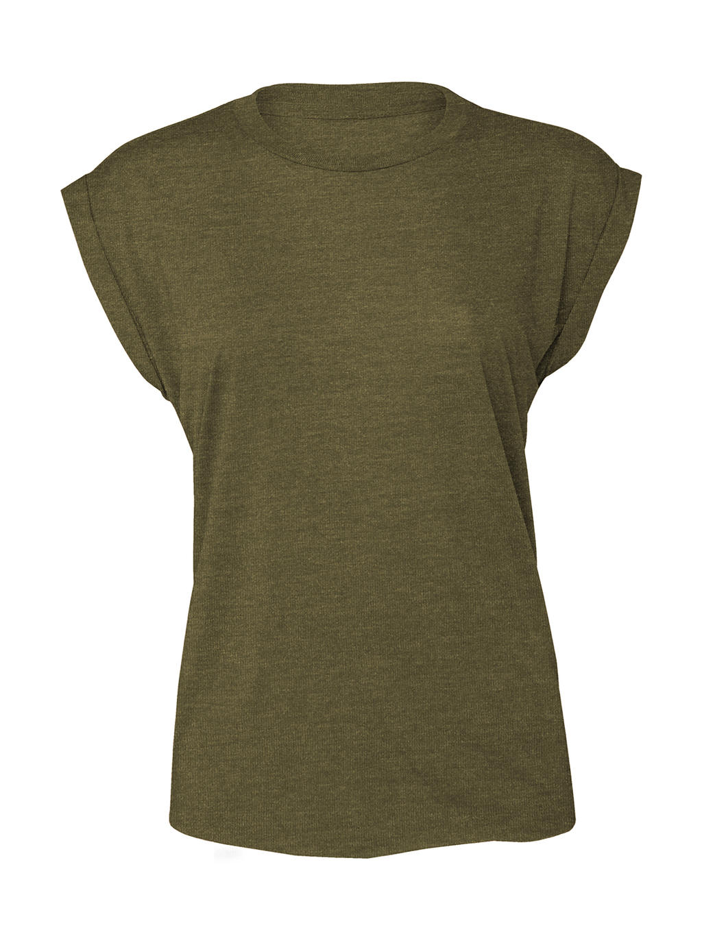  Womens Flowy Muscle Tee Rolled Cuff in Farbe Heather Olive