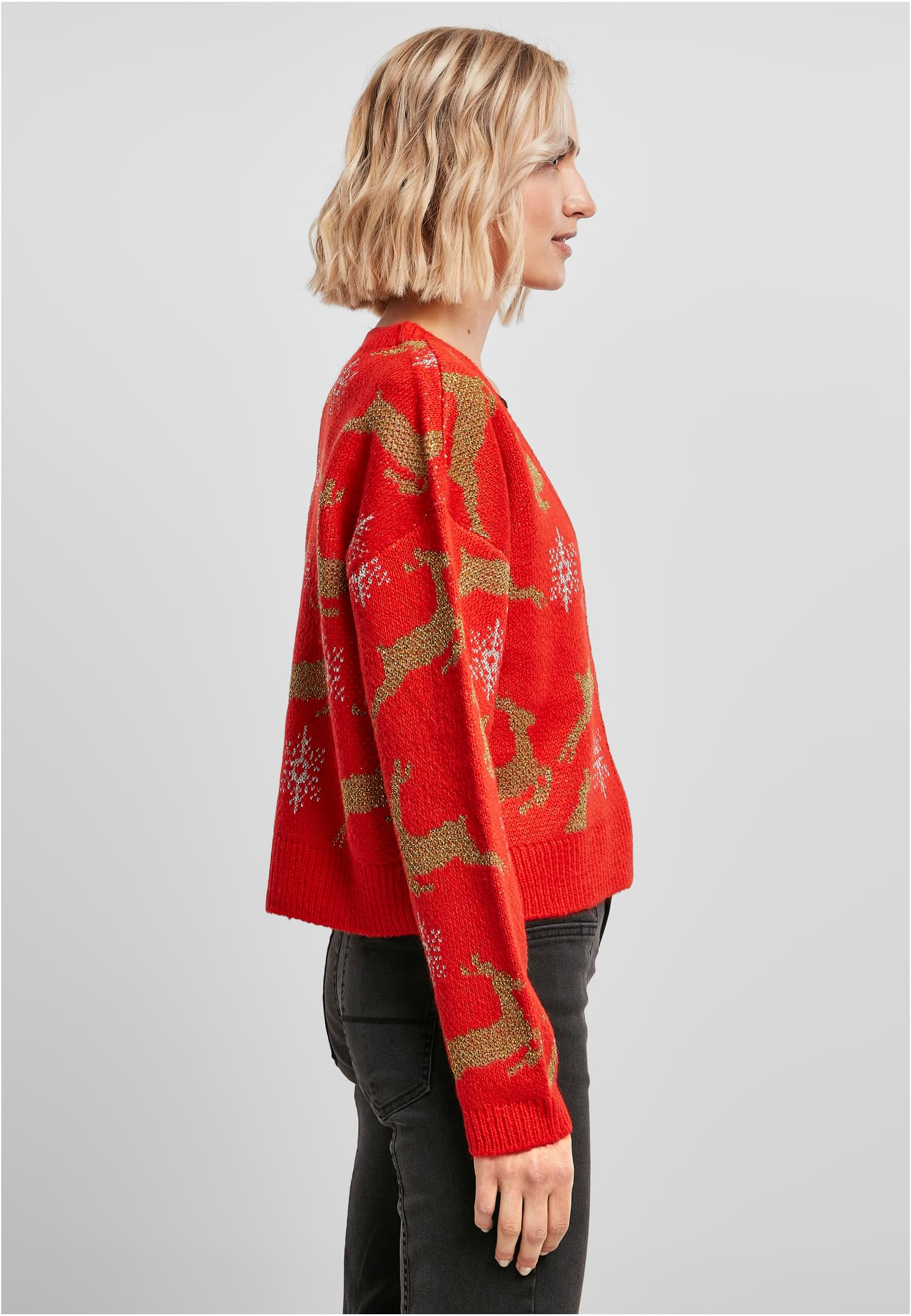 Sweater & Strickjacken Ladies Short Oversized Christmas Cardigan in Farbe red/gold