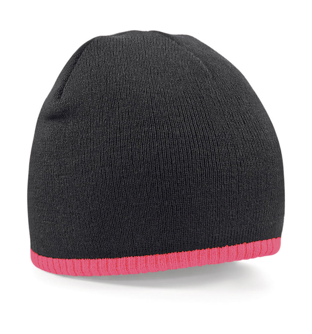  Two-Tone Beanie Knitted Hat in Farbe Black/Fluorescent Pink