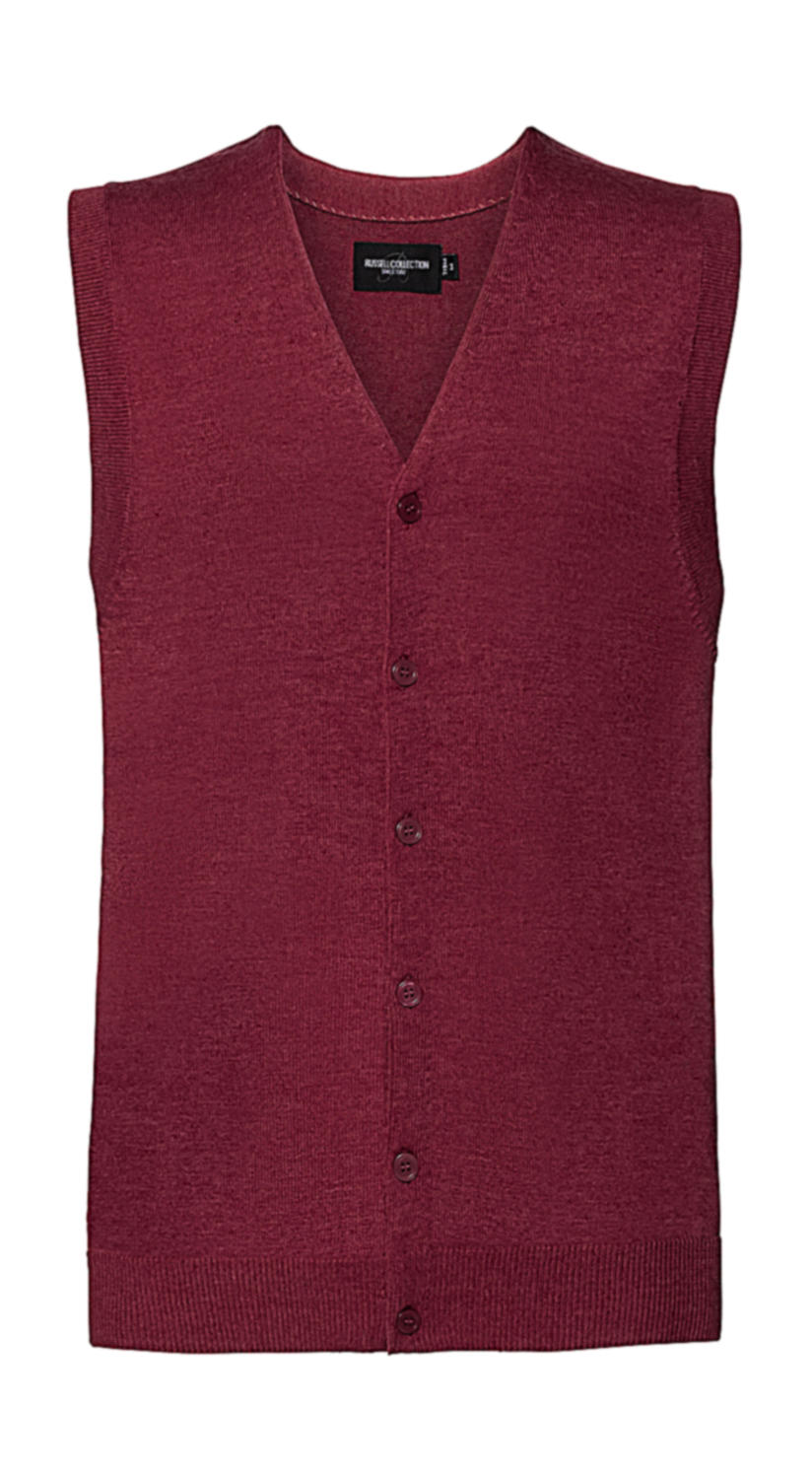  Mens V-Neck Sleeveless Knitted Cardigan in Farbe Cranberry Marl