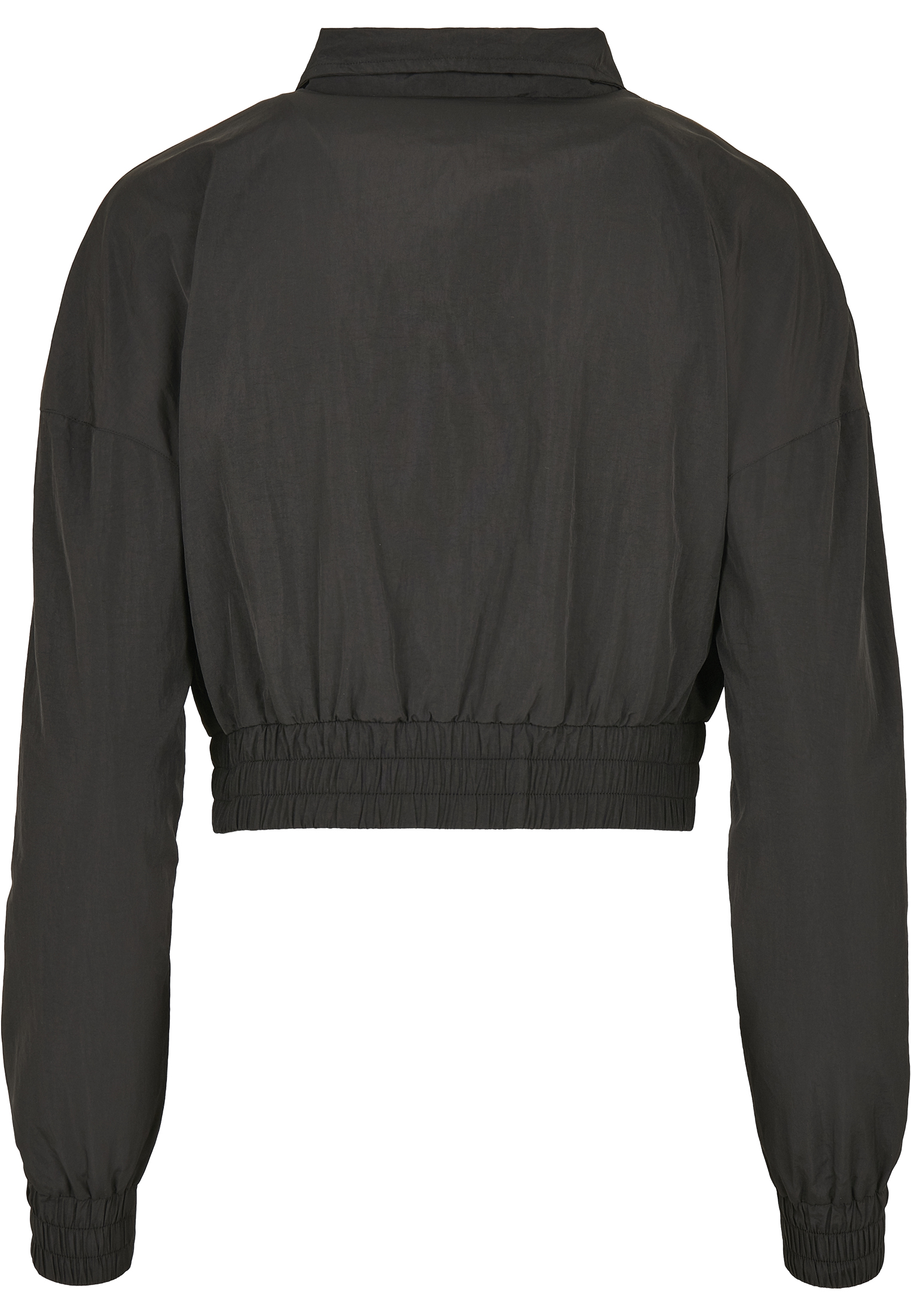 Curvy Ladies Cropped Crinkle Nylon Pull Over Jacket in Farbe black