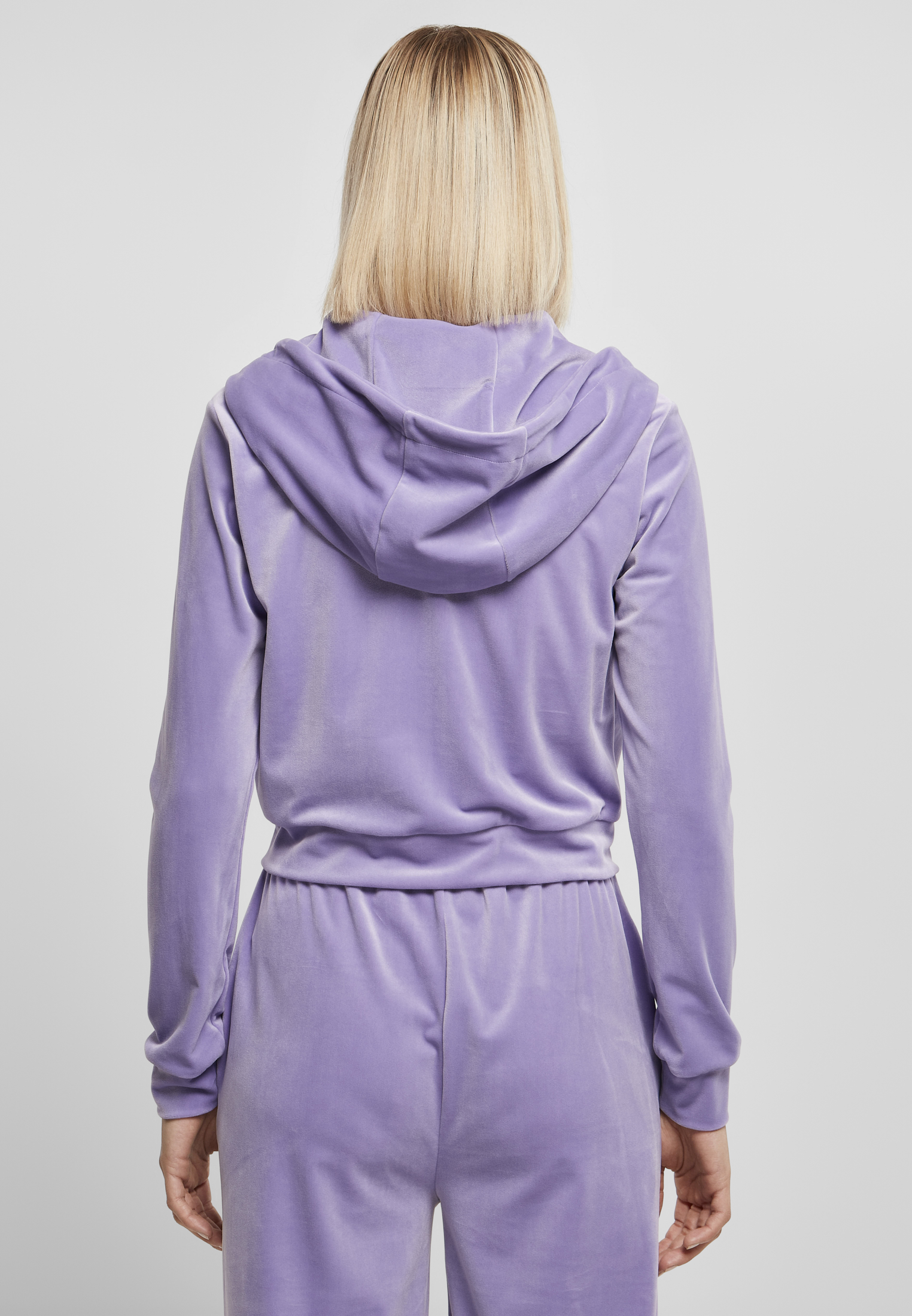 Zip Hoodies Ladies Short Velvet Zip Hoody in Farbe lavender