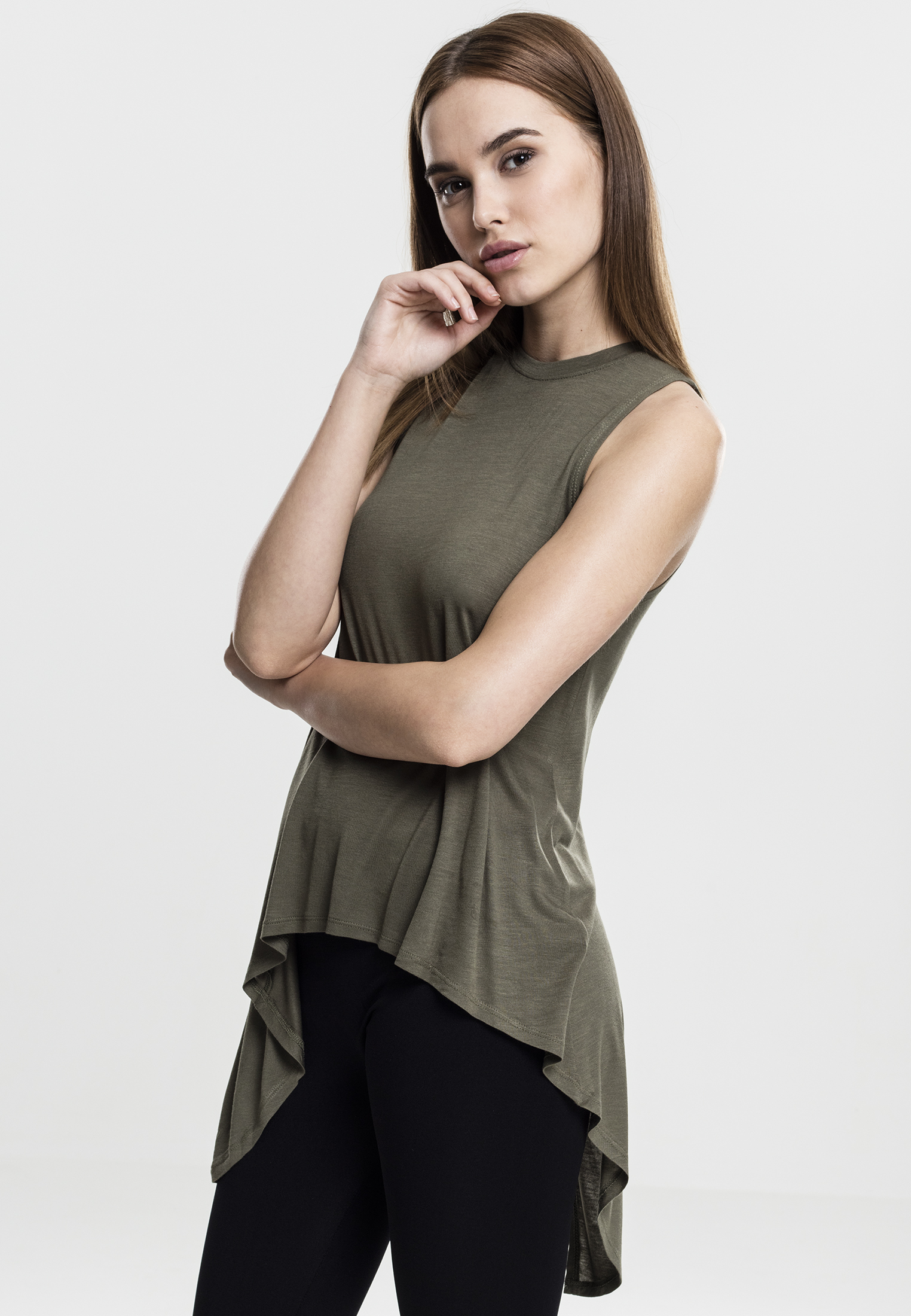 Tops & Tanks Ladies HiLo Viscose Top in Farbe olive