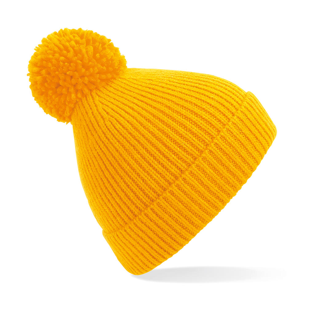  Engineered Knit Ribbed Pom Pom Beanie in Farbe Sun Yellow