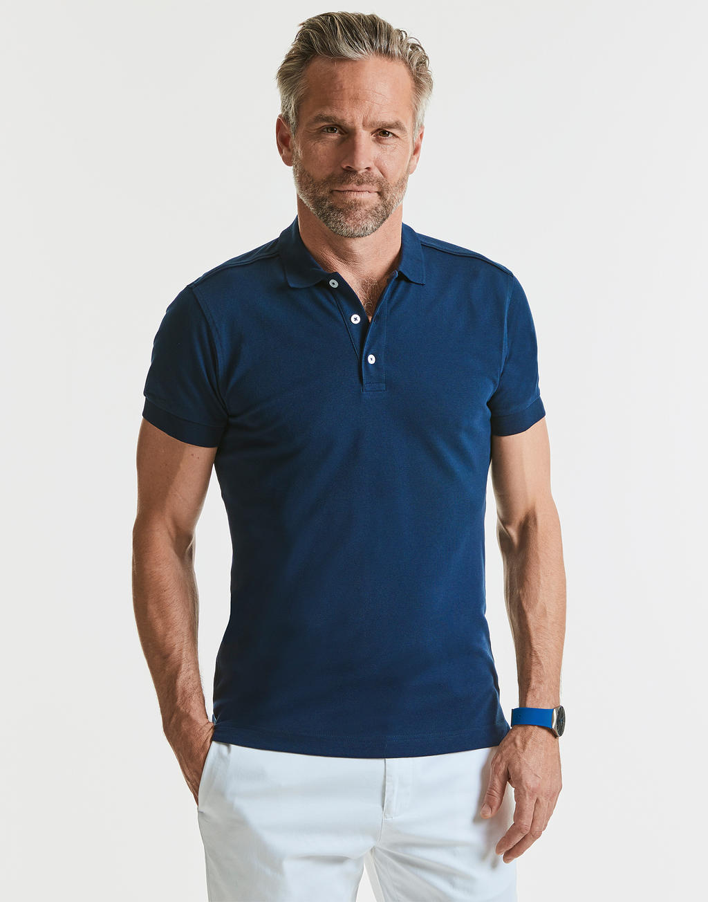  Mens Fitted Stretch Polo in Farbe White
