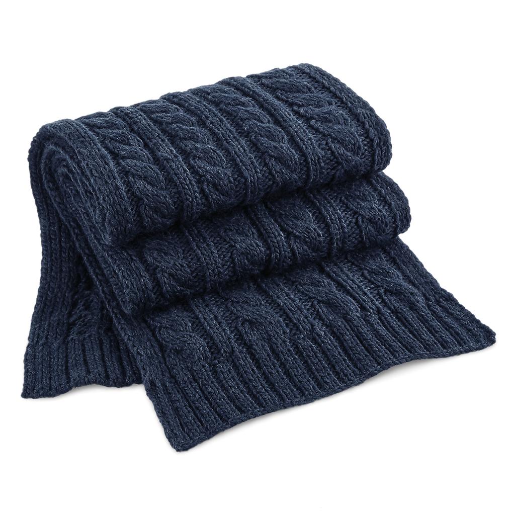  Cable Knit Melange Scarf in Farbe Navy