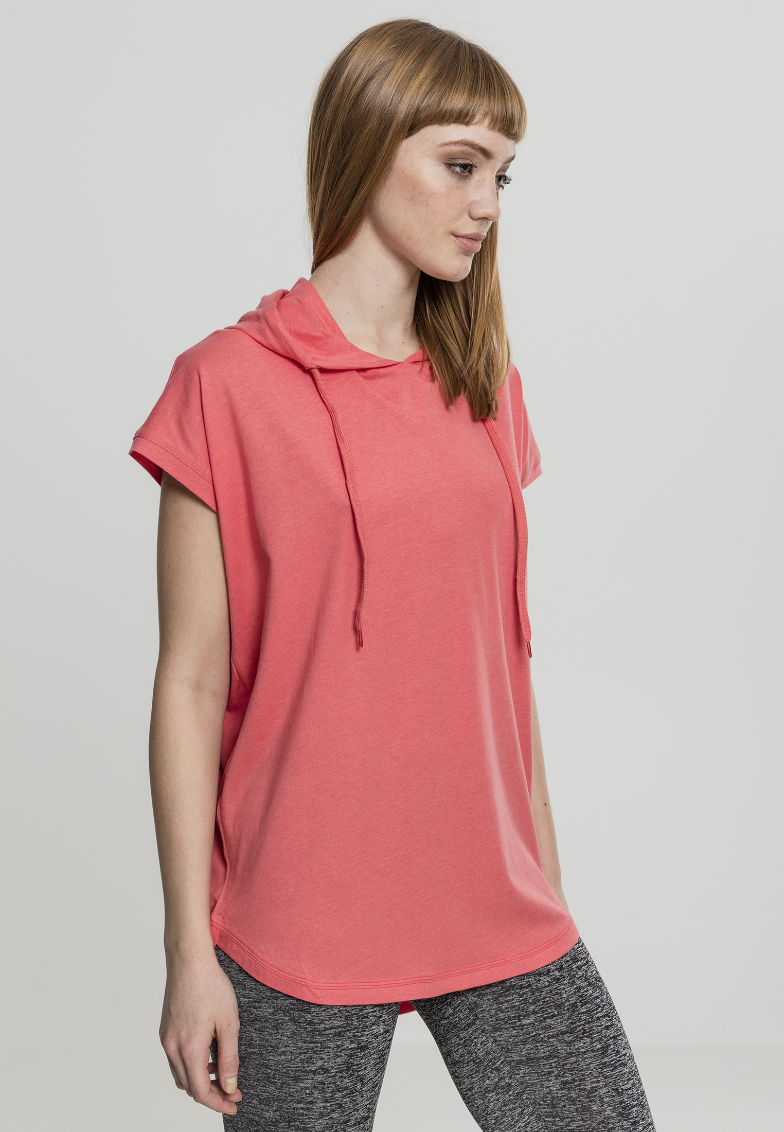 Curvy Ladies Sleeveless Jersey Hoody in Farbe coral