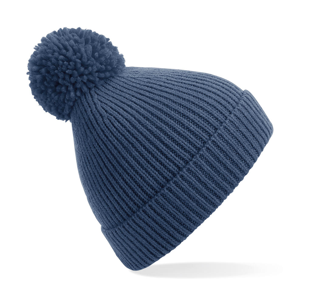  Engineered Knit Ribbed Pom Pom Beanie in Farbe Steel Blue