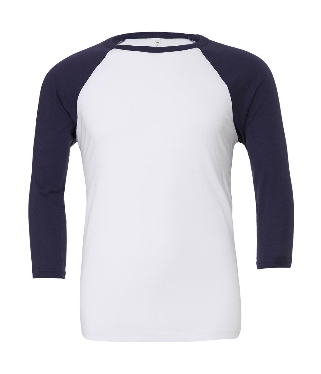  Unisex 3/4 Sleeve Baseball T-Shirt in Farbe White/Navy