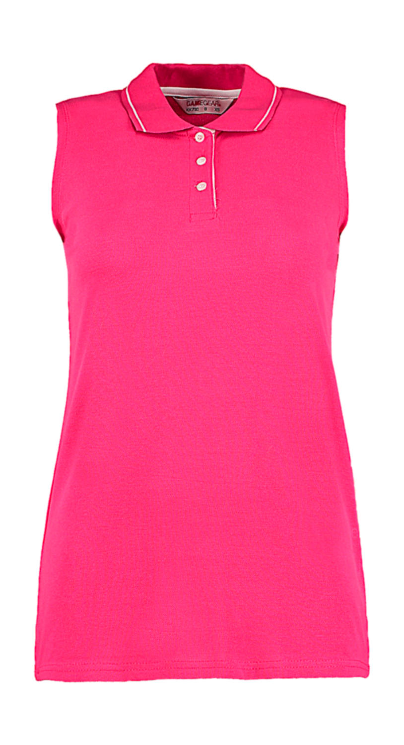  Womens Classic Fit Sleeveless Polo in Farbe Raspberry/White