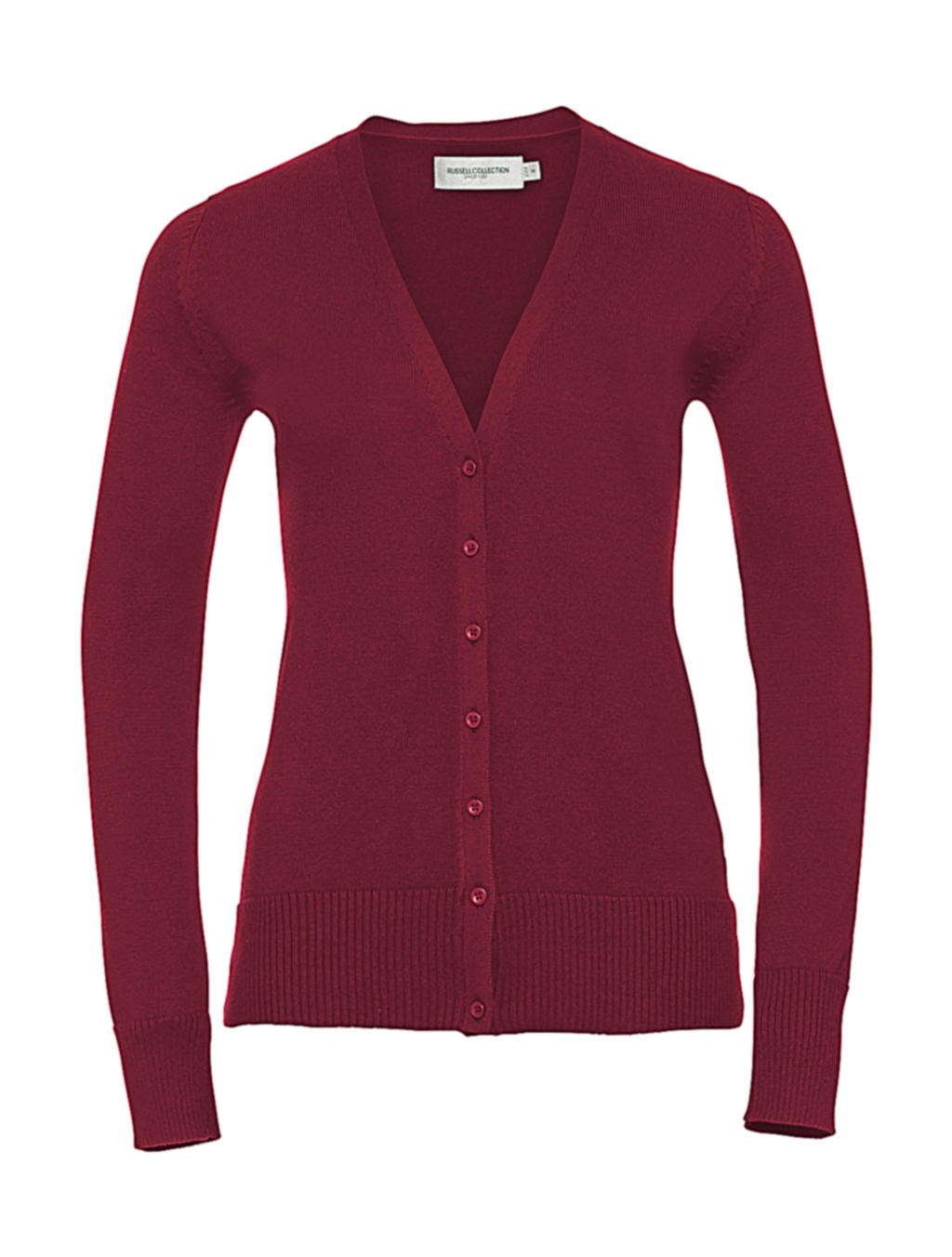 Ladies V-Neck Knitted Cardigan in Farbe Cranberry Marl