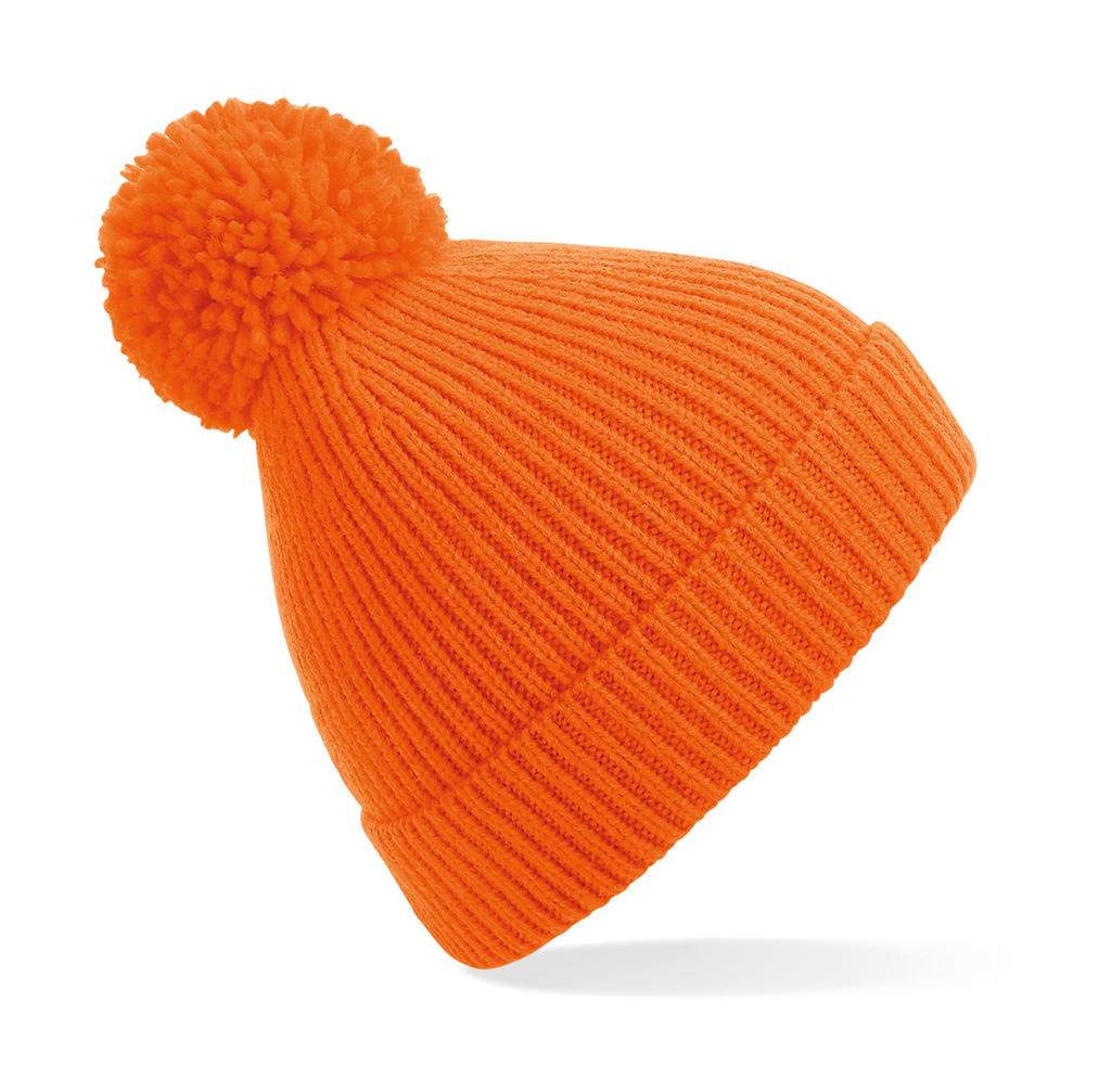  Engineered Knit Ribbed Pom Pom Beanie in Farbe Orange