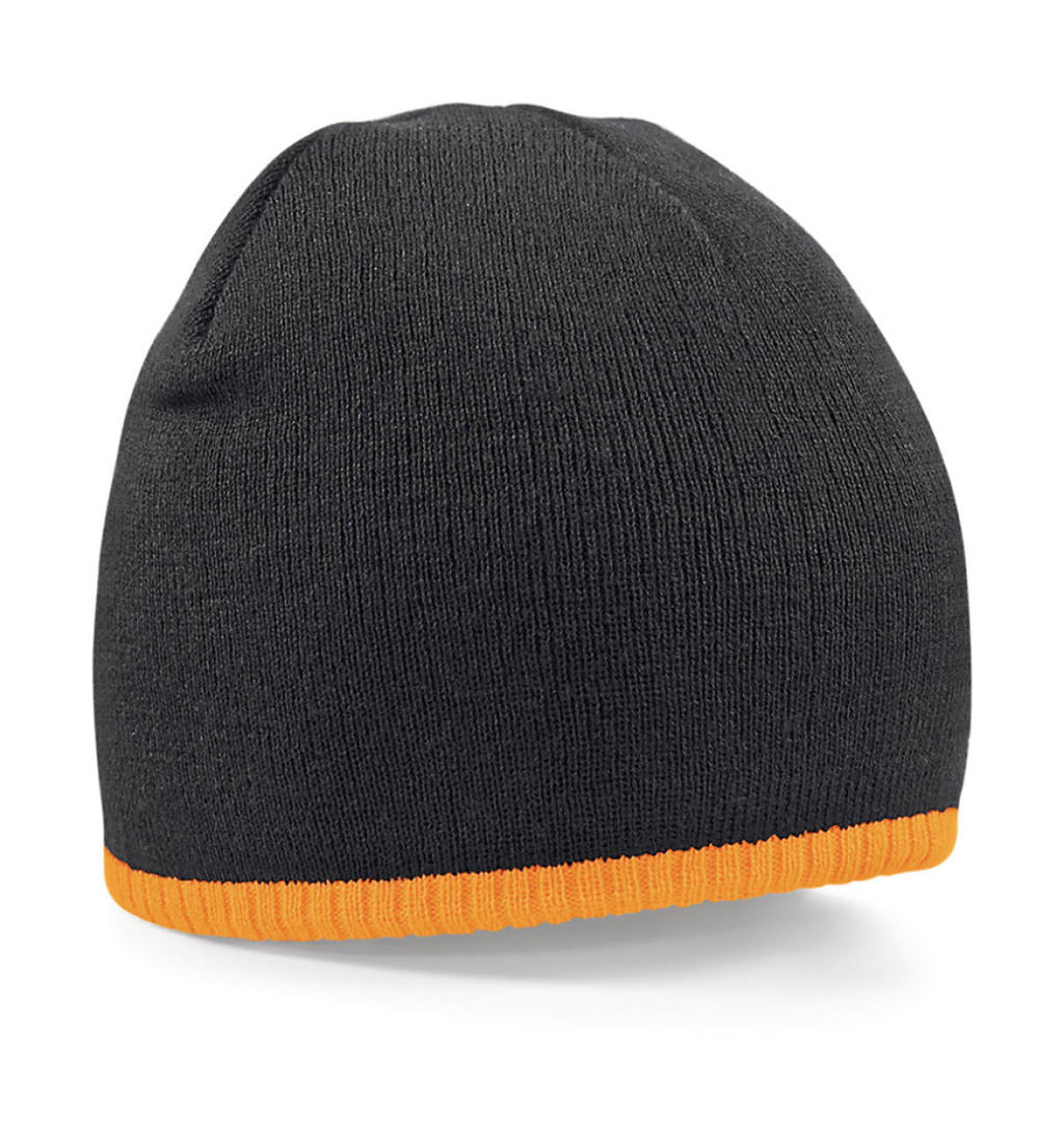  Two-Tone Beanie Knitted Hat in Farbe Black/Fluorescent Orange