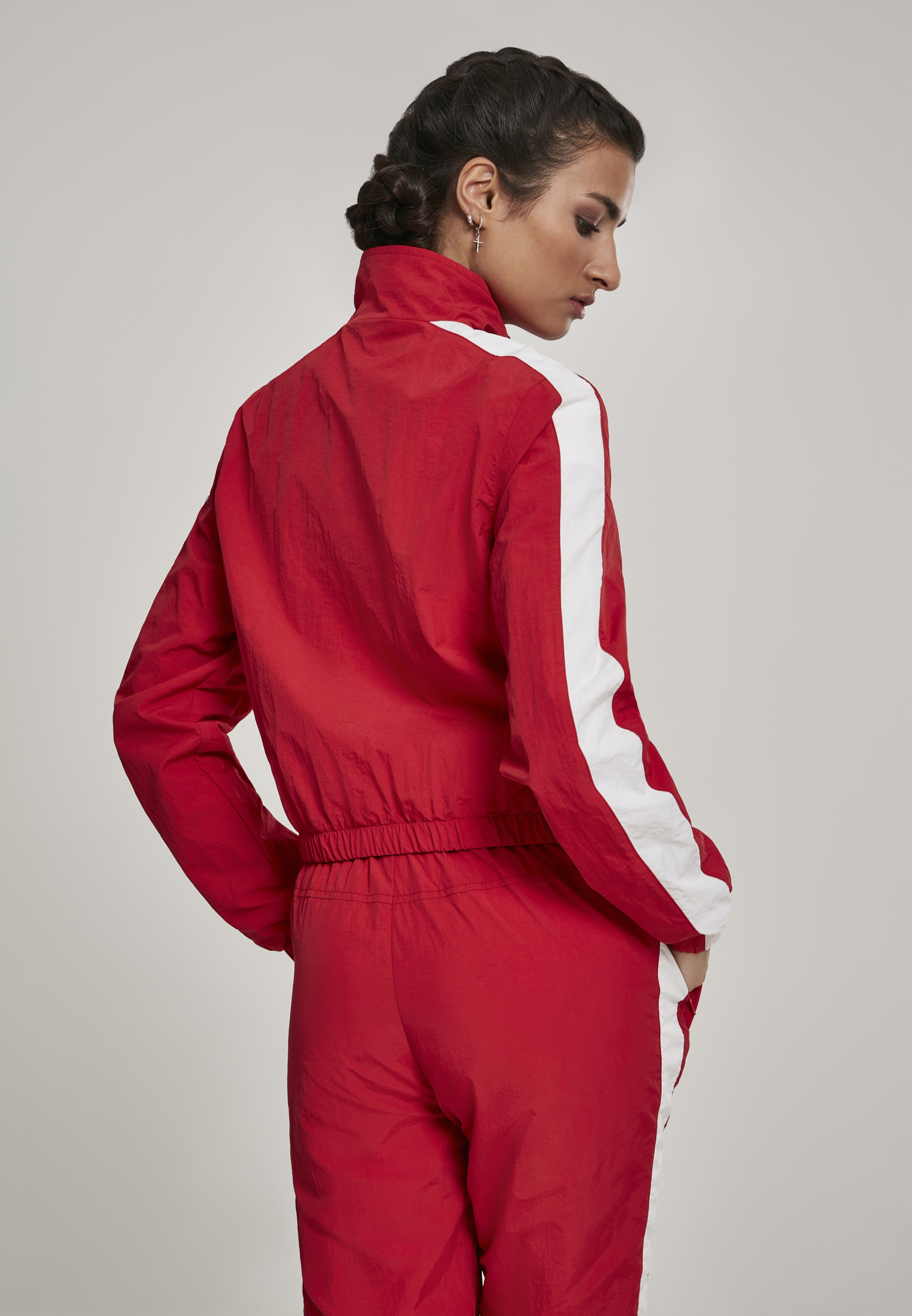 Light Jackets Ladies Short Striped Crinkle Track Jacket in Farbe red/wht