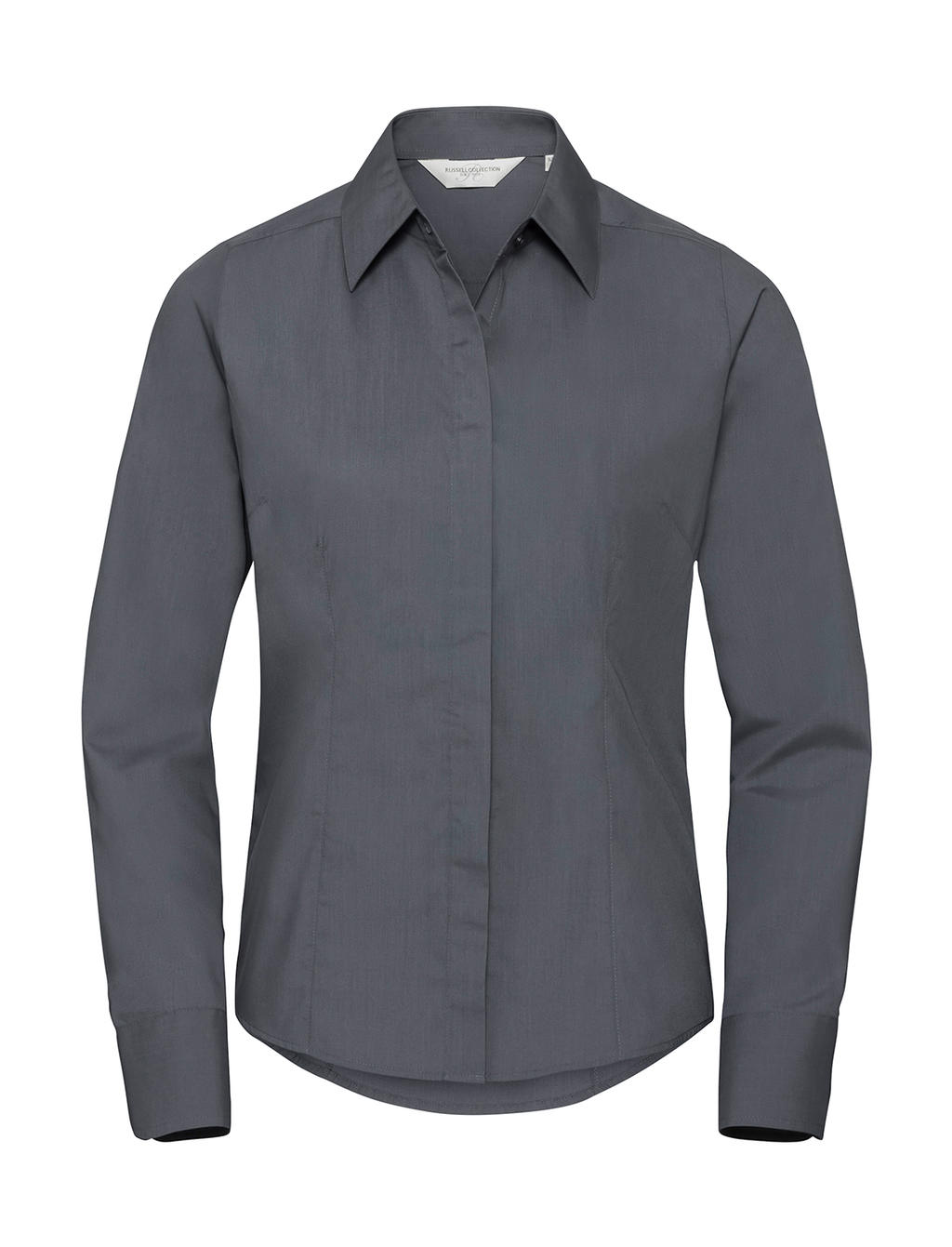  Ladies LS Fitted Poplin Shirt in Farbe Convoy Grey