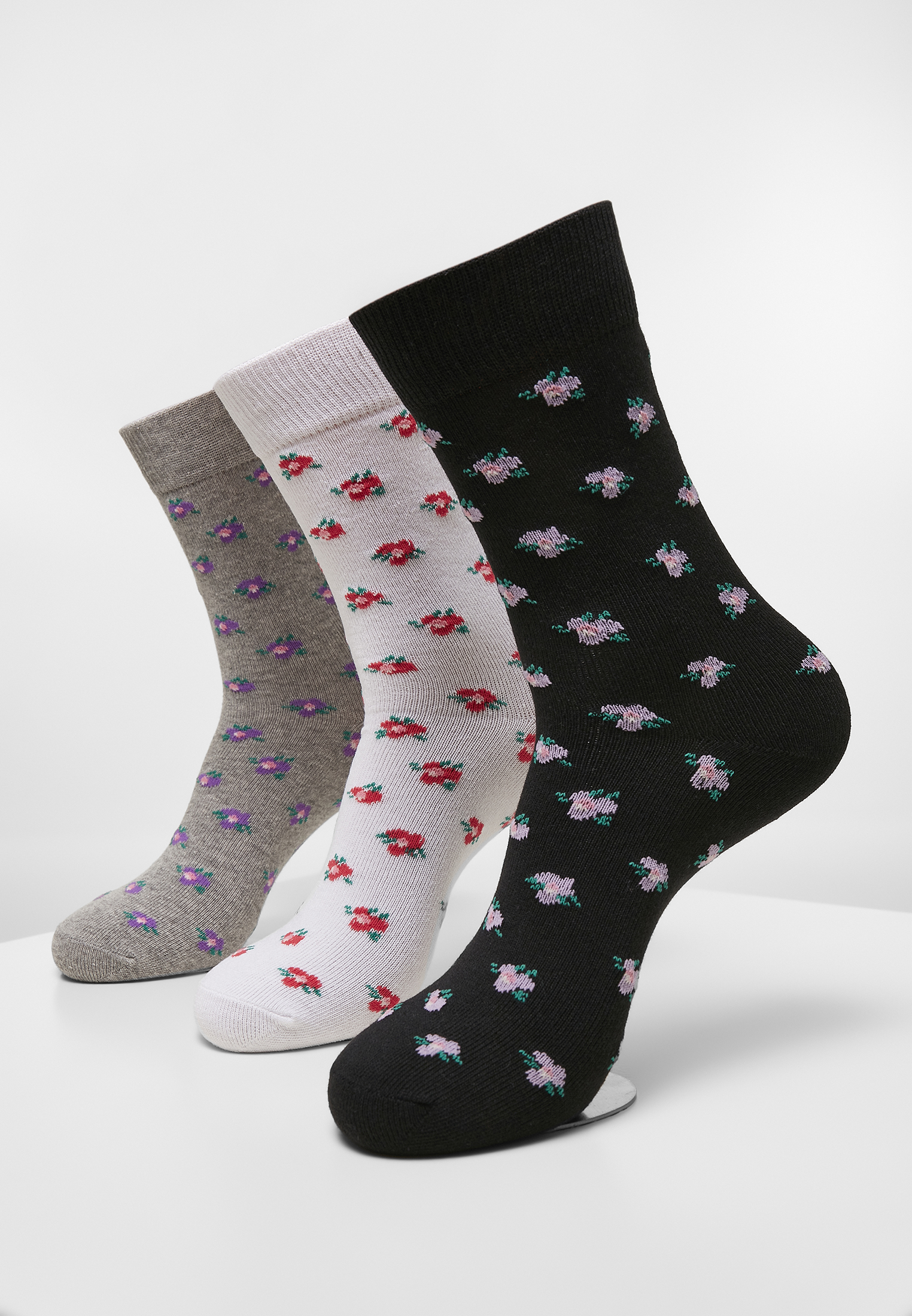 Socken Recycled Yarn Flower Socks 3-Pack in Farbe grey+black+white