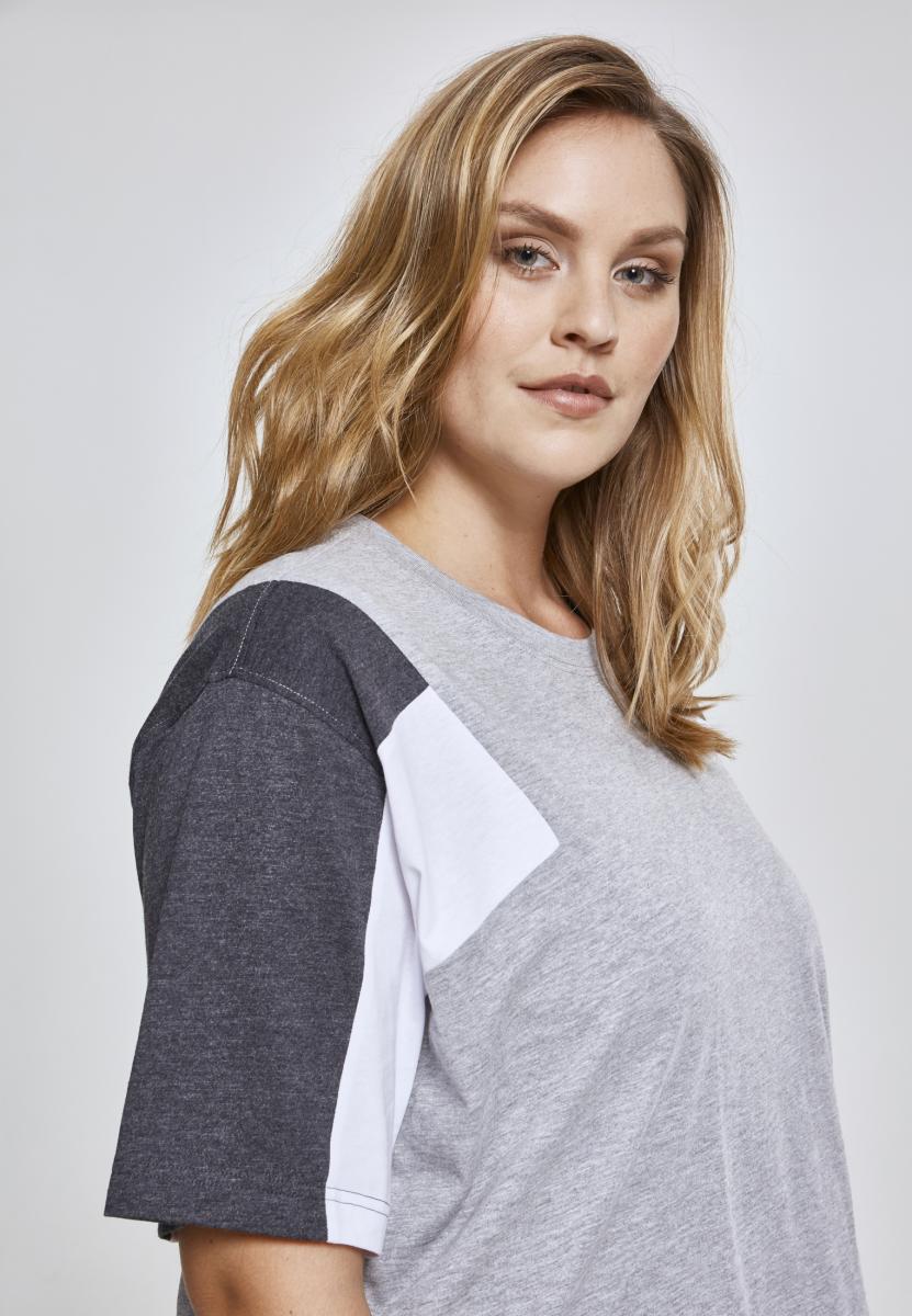 Curvy Ladies 3-Tone Short Oversize Tee in Farbe gry/cha/wht