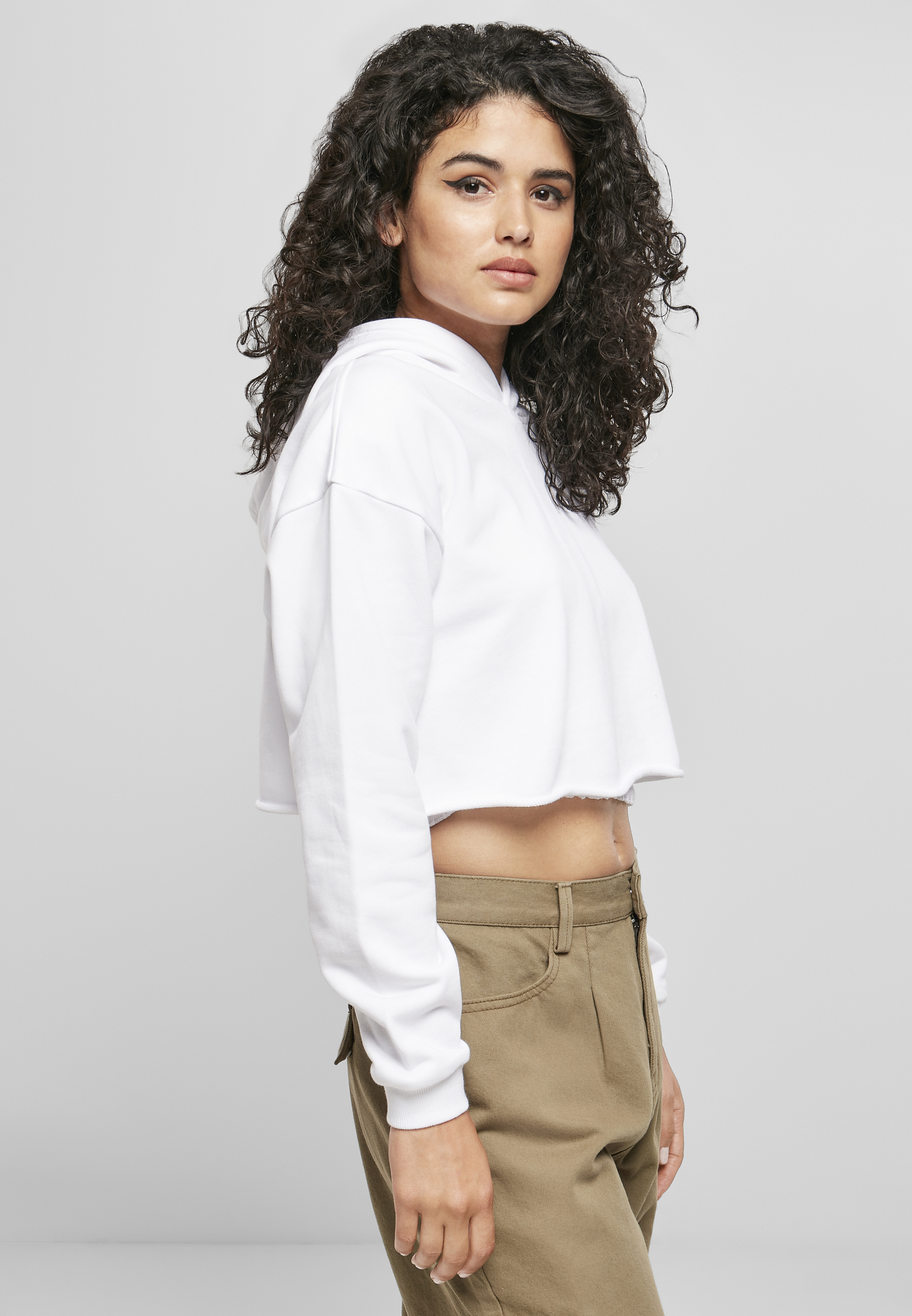 Hoodies Ladies Oversized Cropped Hoody in Farbe white