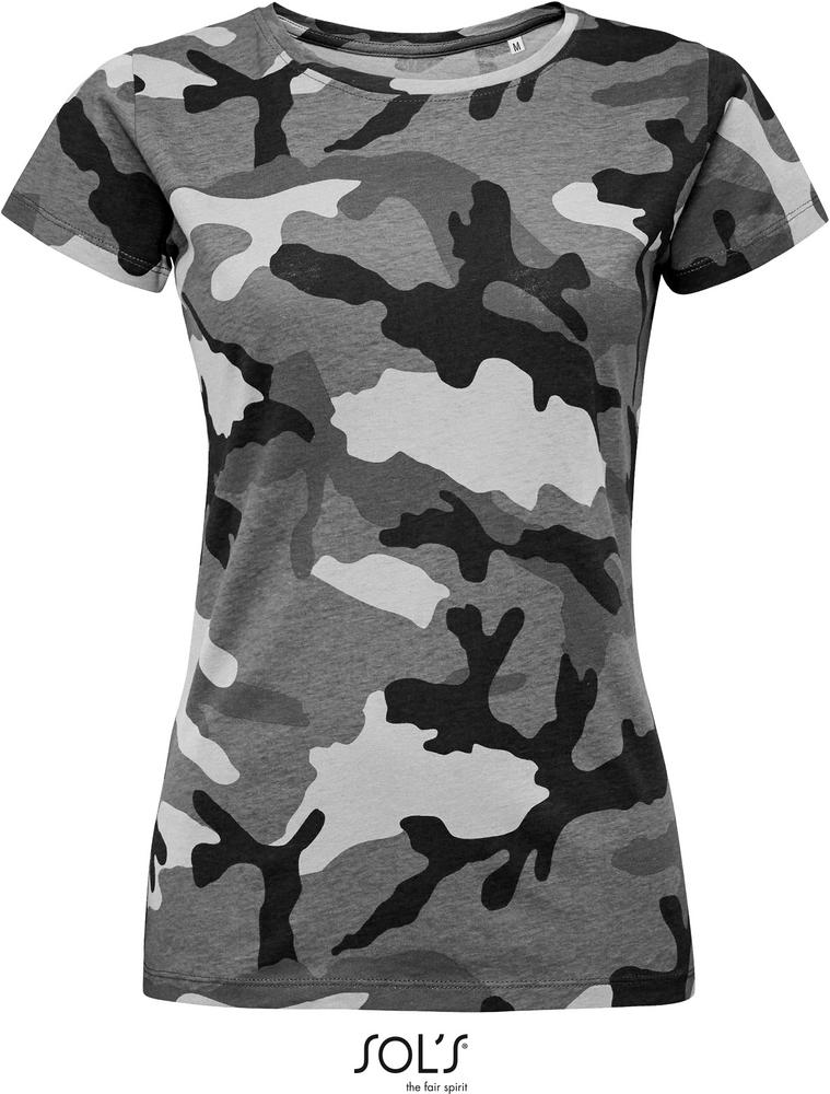 T-Shirt Camo Women Damen Rundhals T-Shirt in Farbe grey camo