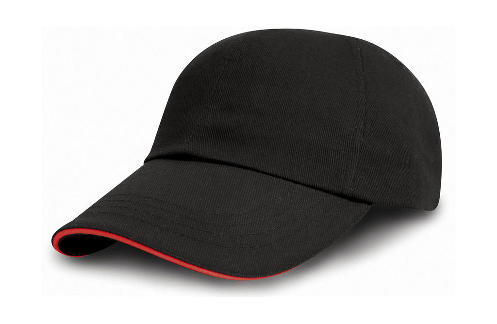  Brushed Cotton Drill Cap in Farbe Black/Red