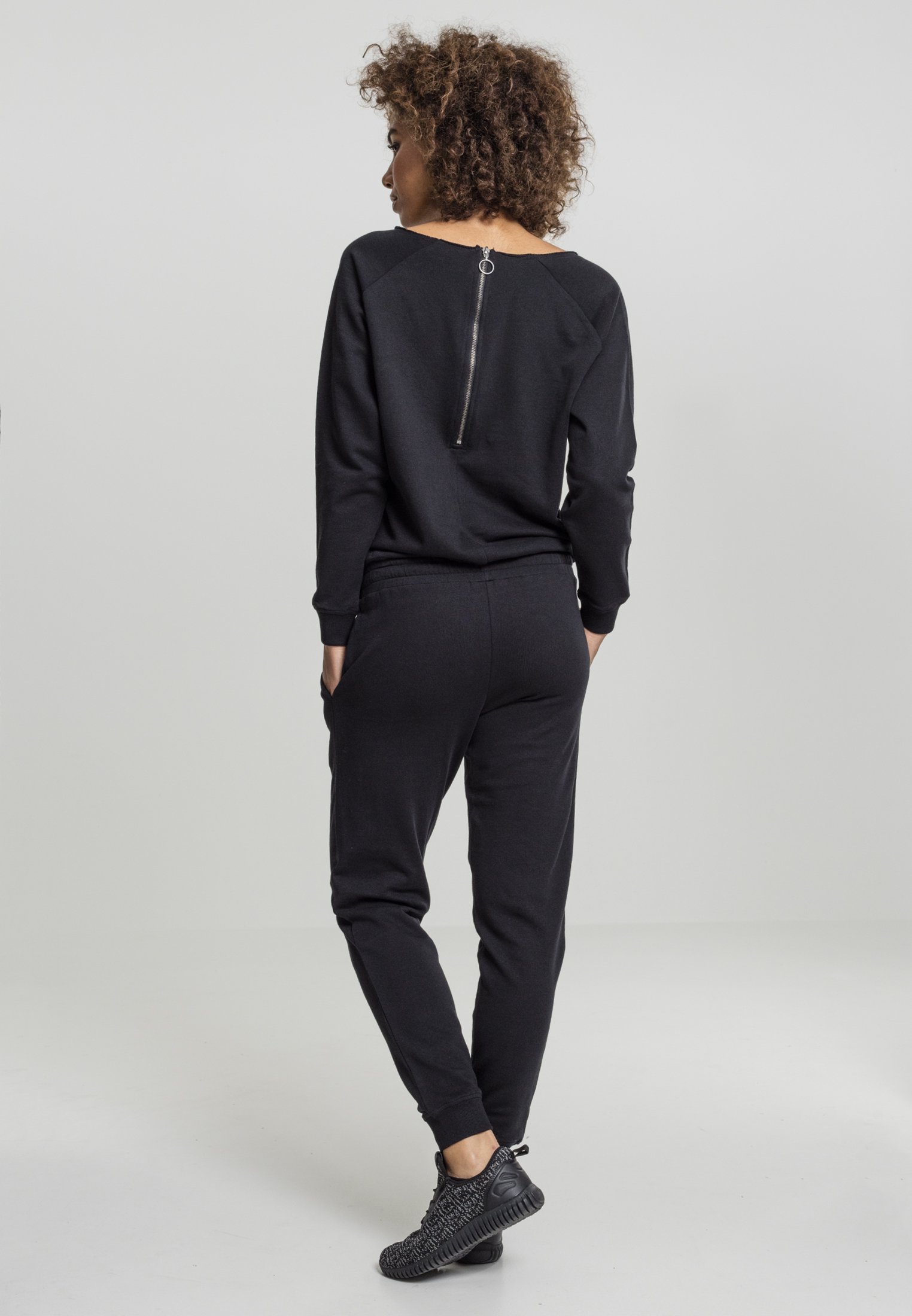 Jumpsuits Ladies Long Sleeve Terry Jumpsuit in Farbe black