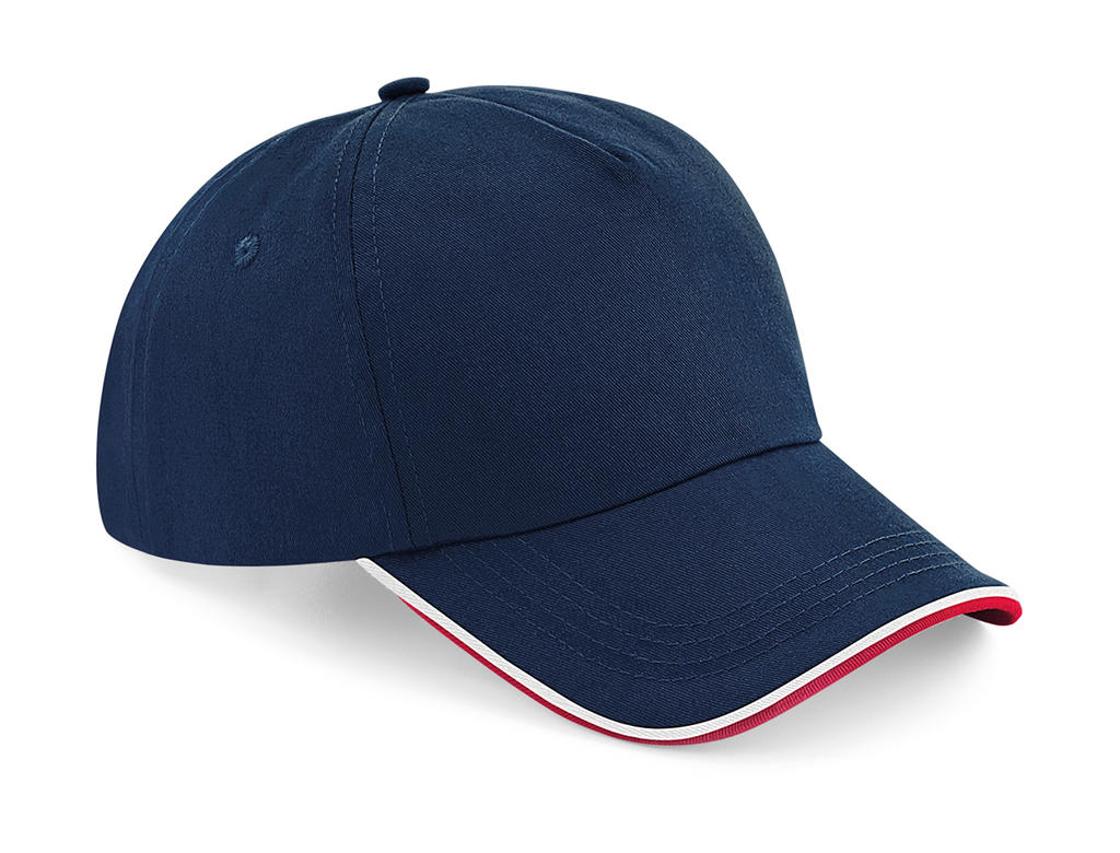  Authentic 5 Panel Cap - Piped Peak in Farbe French Navy/Classic Red/White