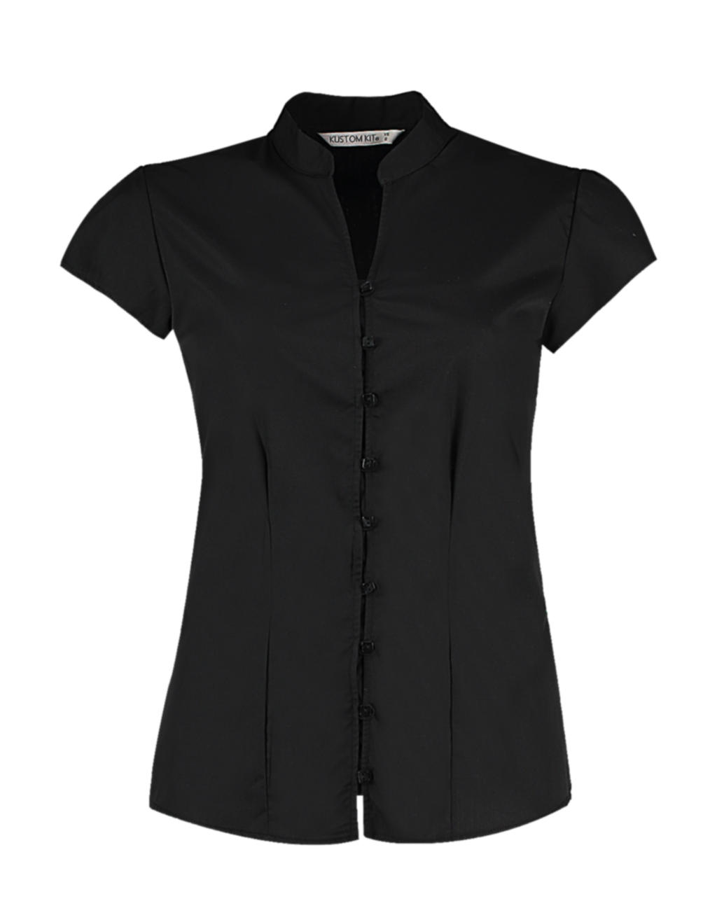  Womens Tailored Fit Mandarin Collar Blouse SSL in Farbe Black