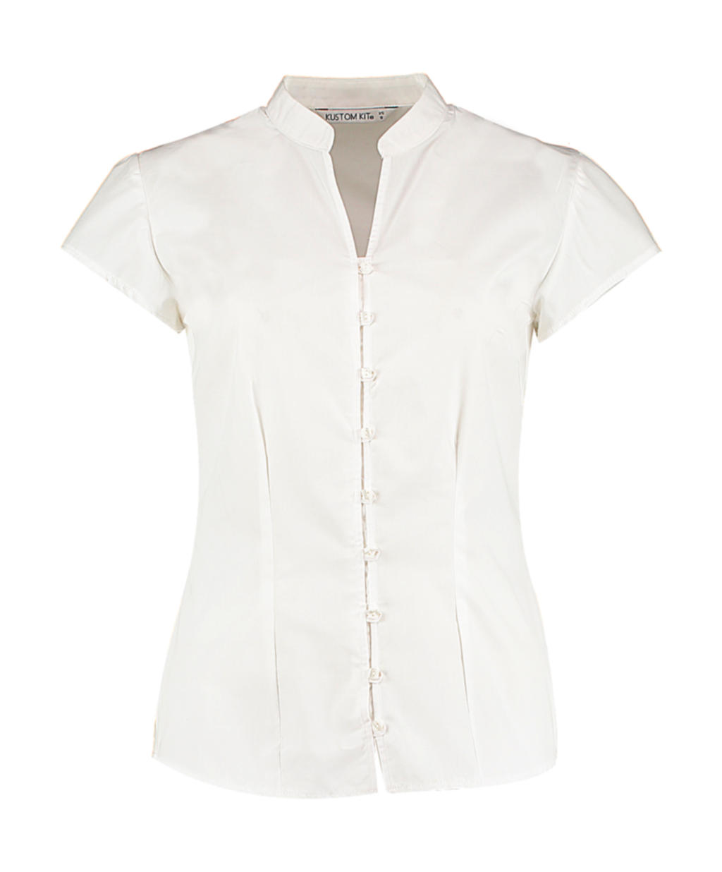  Womens Tailored Fit Mandarin Collar Blouse SSL in Farbe White