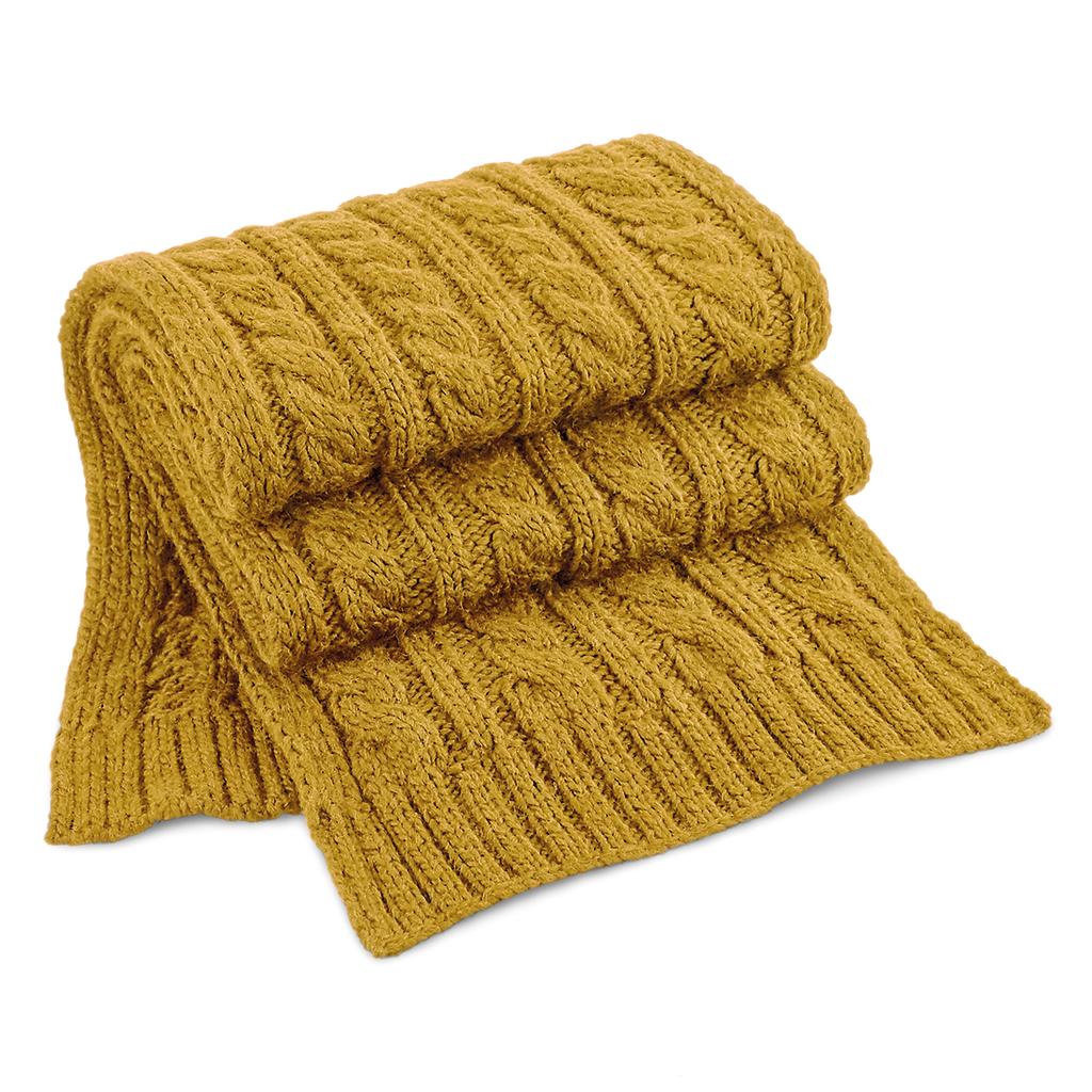  Cable Knit Melange Scarf in Farbe Mustard