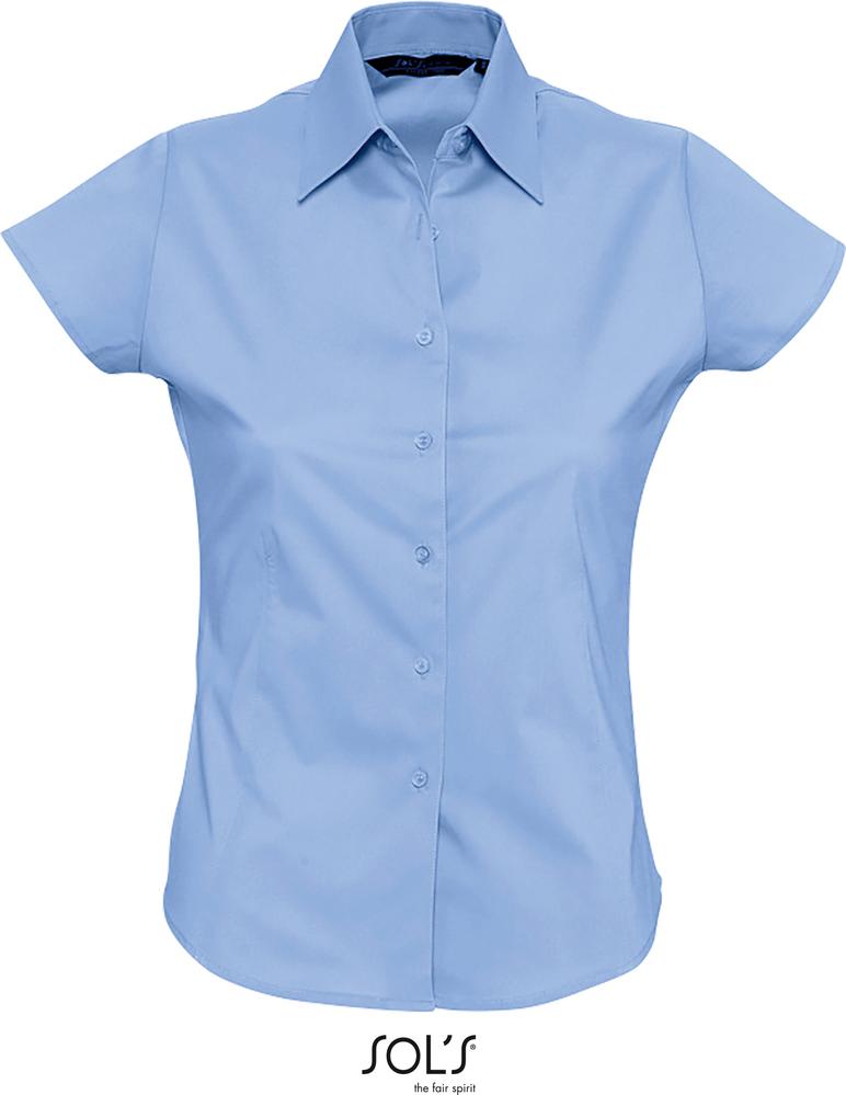 Hemd Excess Damen Stretch Bluse Kurzarm in Farbe bright sky