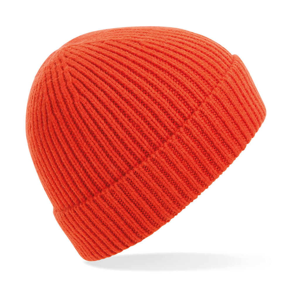  Engineered Knit Ribbed Beanie in Farbe Fire Red