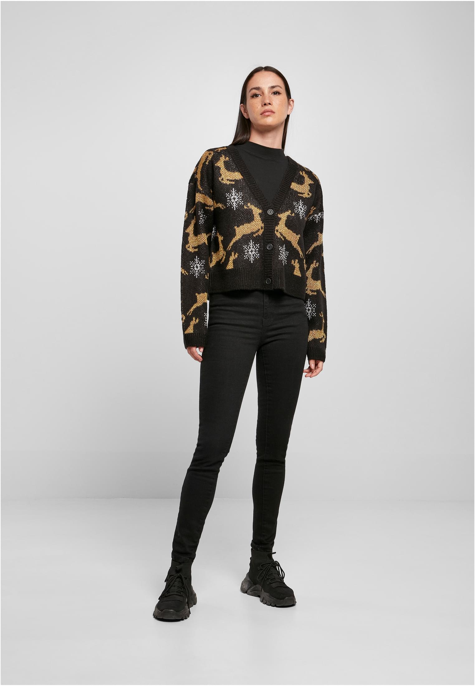 Sweater & Strickjacken Ladies Short Oversized Christmas Cardigan in Farbe black/gold