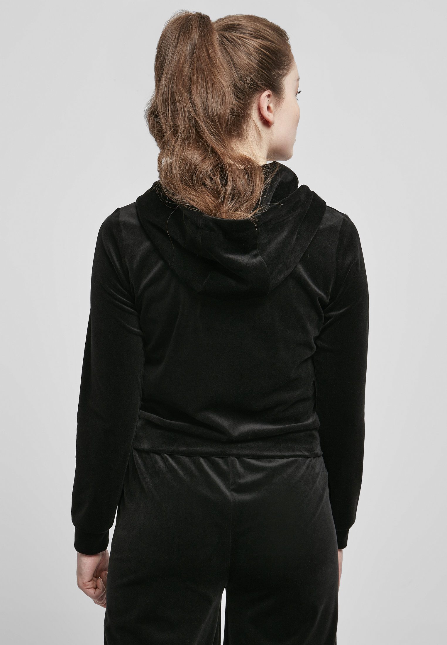Zip Hoodies Ladies Short Velvet Zip Hoody in Farbe black