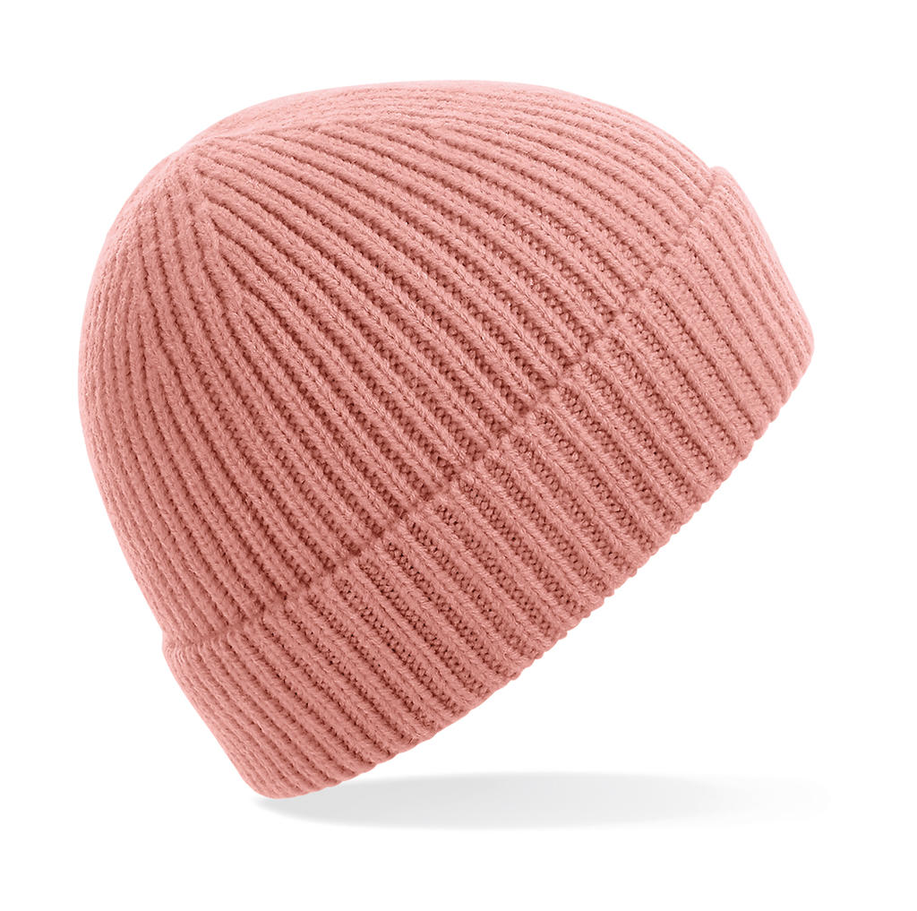  Engineered Knit Ribbed Beanie in Farbe Blush