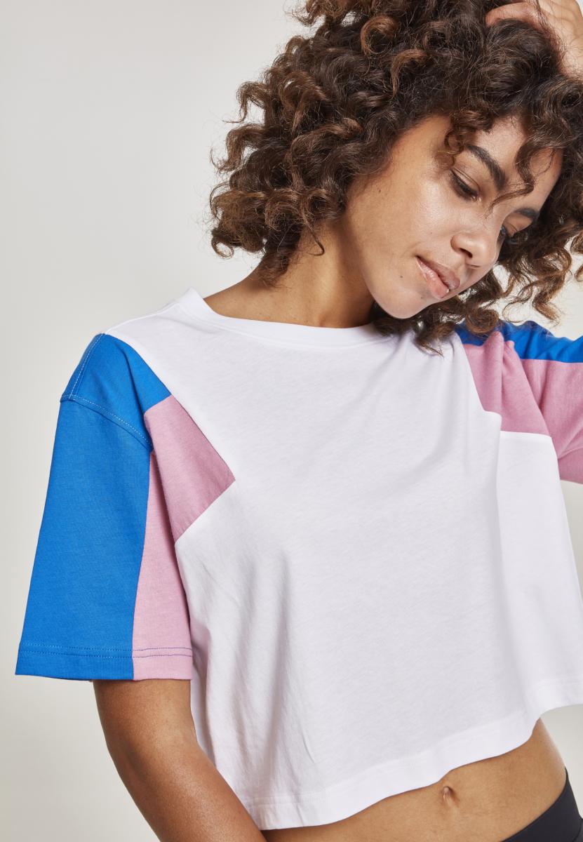 Curvy Ladies 3-Tone Short Oversize Tee in Farbe wht/brightblue/coolpink
