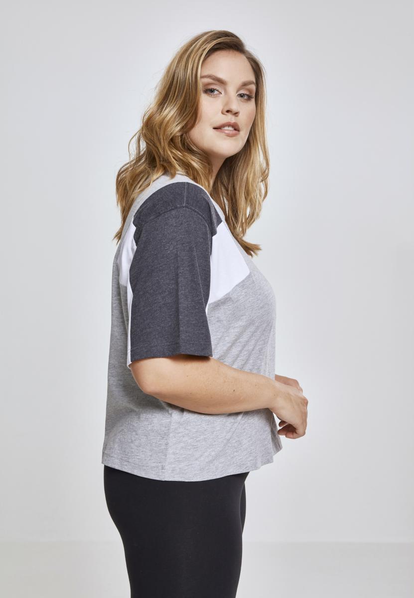 Curvy Ladies 3-Tone Short Oversize Tee in Farbe gry/cha/wht