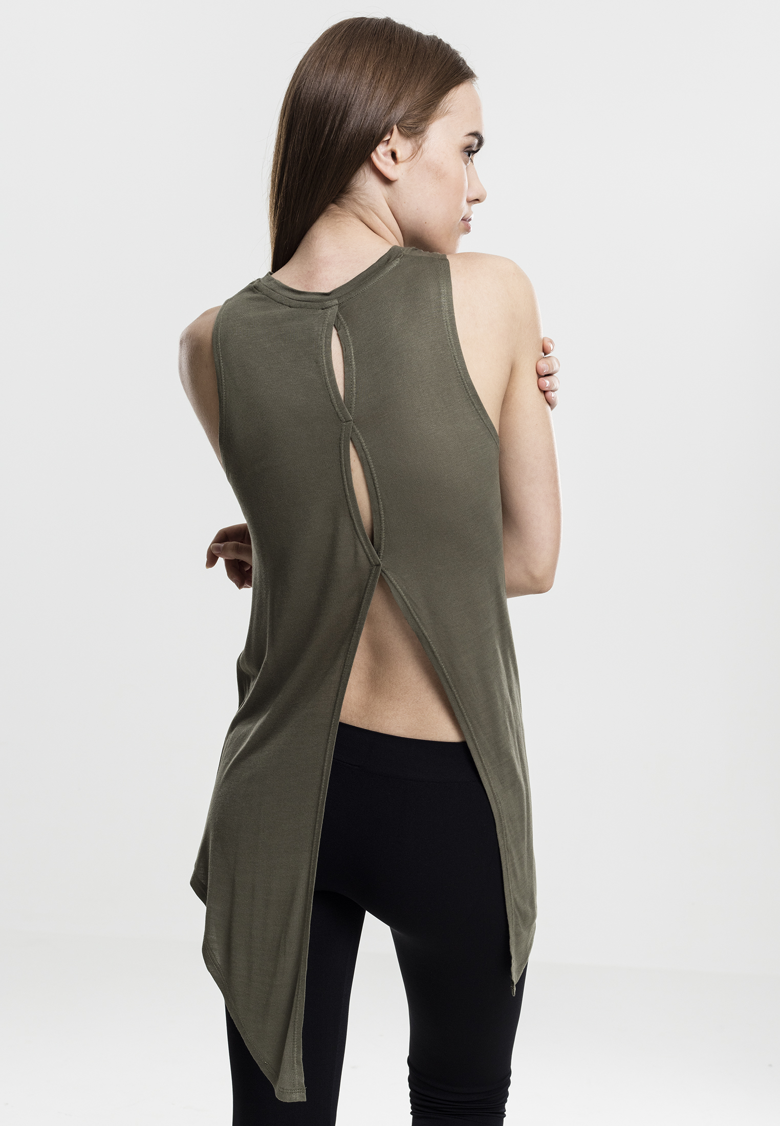 Tops & Tanks Ladies HiLo Viscose Top in Farbe olive