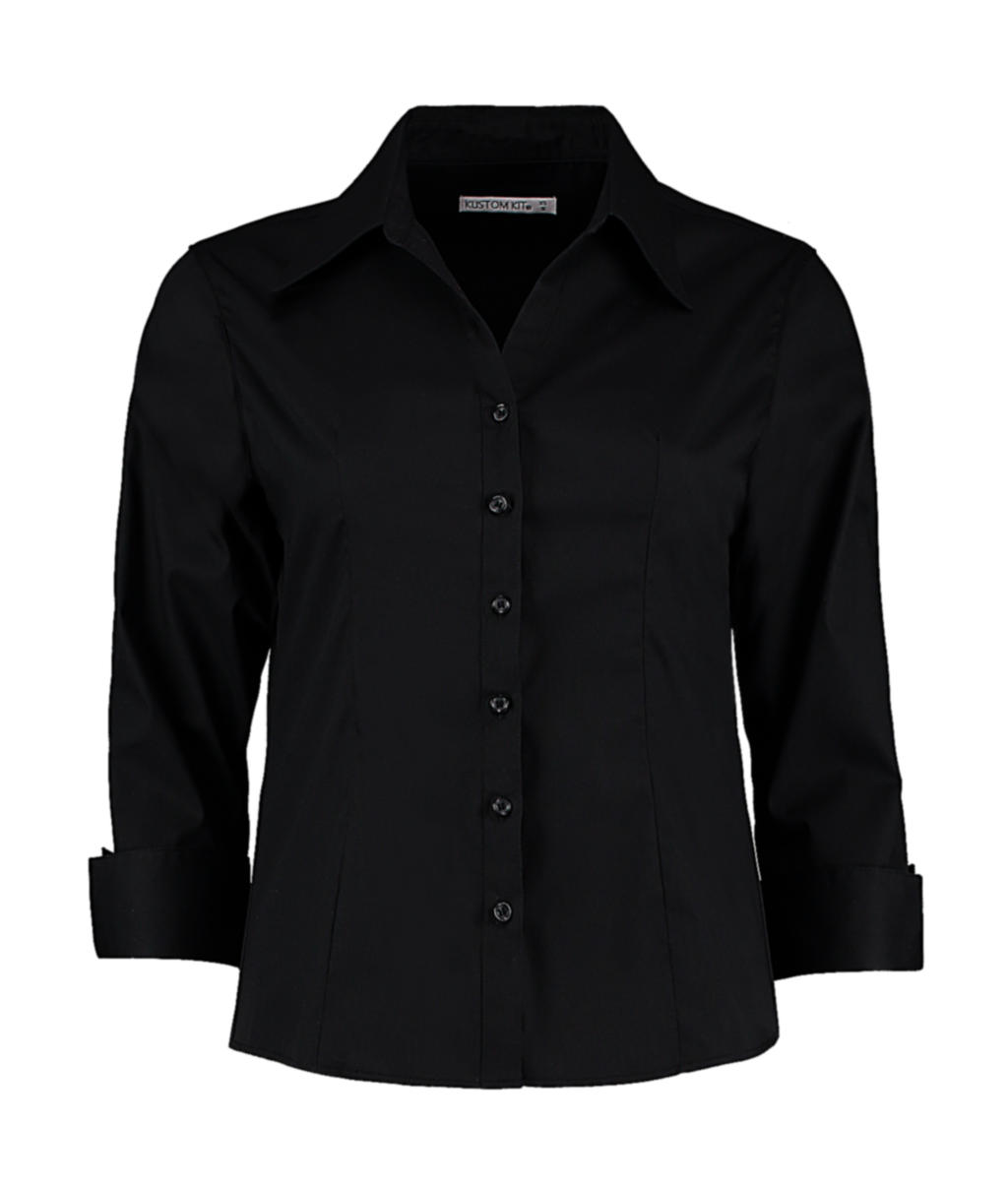  Womens Tailored Fit Premium Oxford 3/4 Shirt in Farbe Black