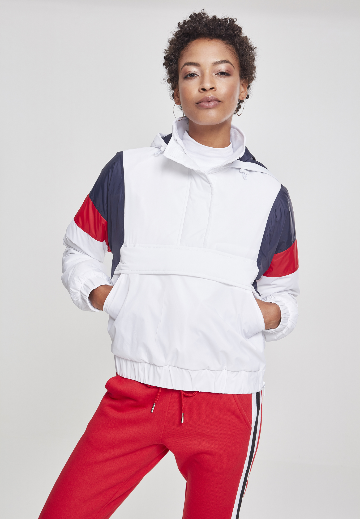 Winter Jacken Ladies 3-Tone Padded Pull Over Jacket in Farbe white/navy/fire red